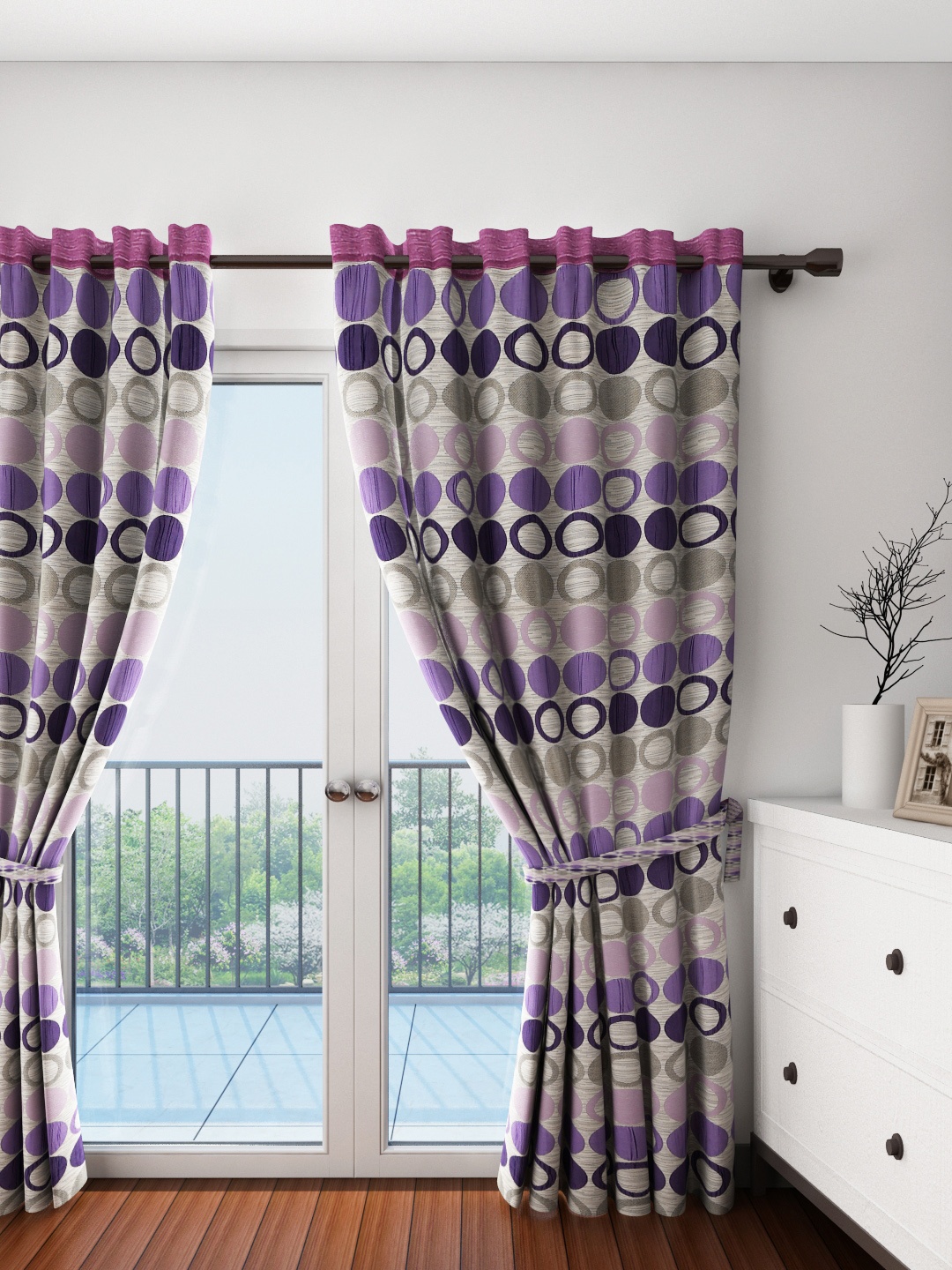 

Cortina Beige & Purple Single Patterned Jacquard Blackout Door Curtain
