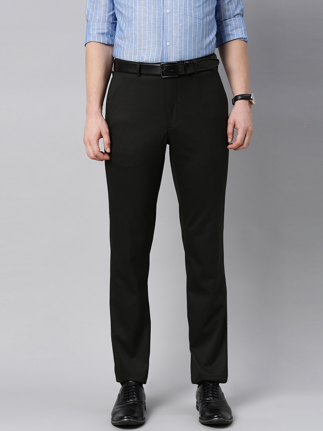 

Park Avenue Men Black Smart Fit Formal Trousers