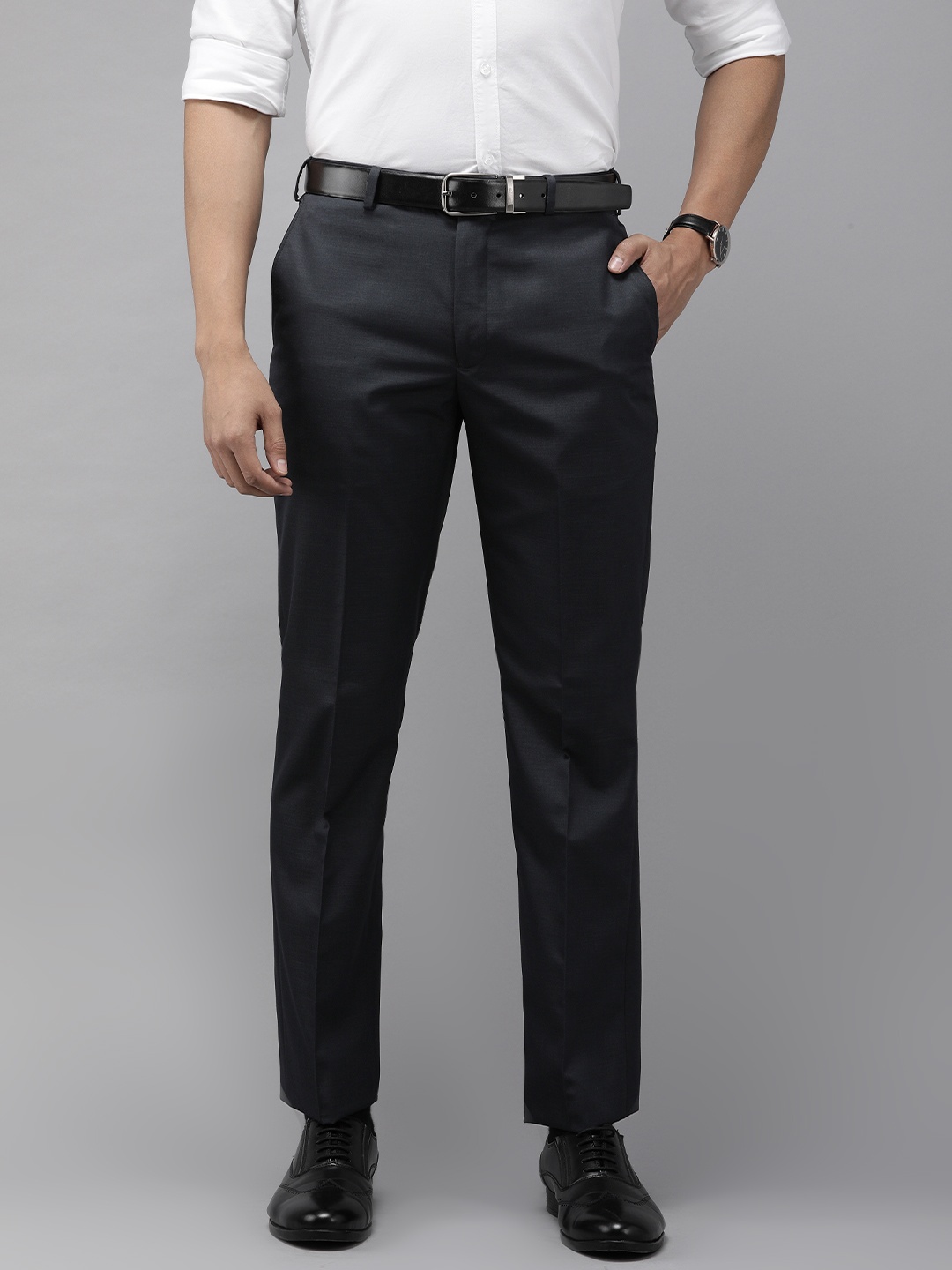 

Park Avenue Men Navy Blue Smart Fit Formal Trousers