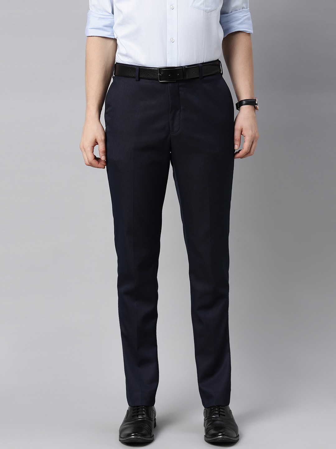 

Park Avenue Men Navy Blue Smart Fit Formal Trousers