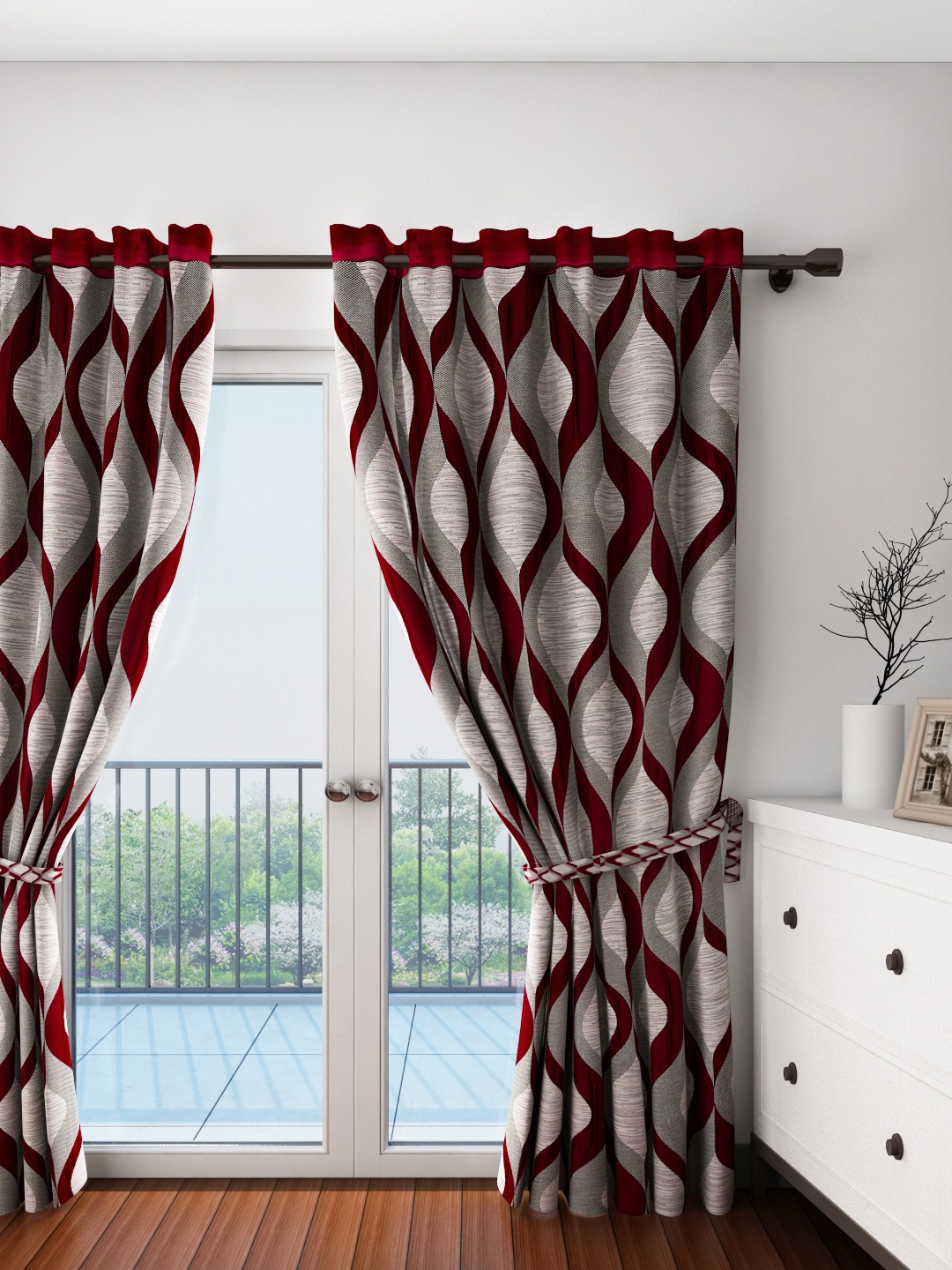 

Cortina Pink & Maroon Single Patterned Jacquard Blackout Door Curtain