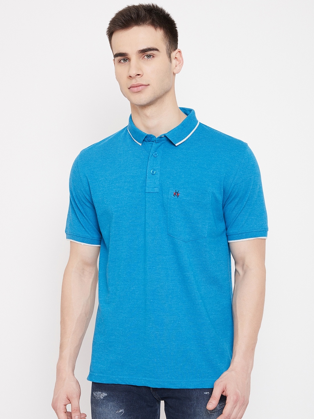 

Crimsoune Club Men Blue Solid Polo Collar Slim Fit T-shirt