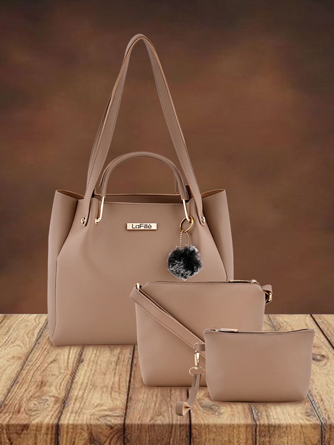 

LaFille Beige Solid Handheld Bag