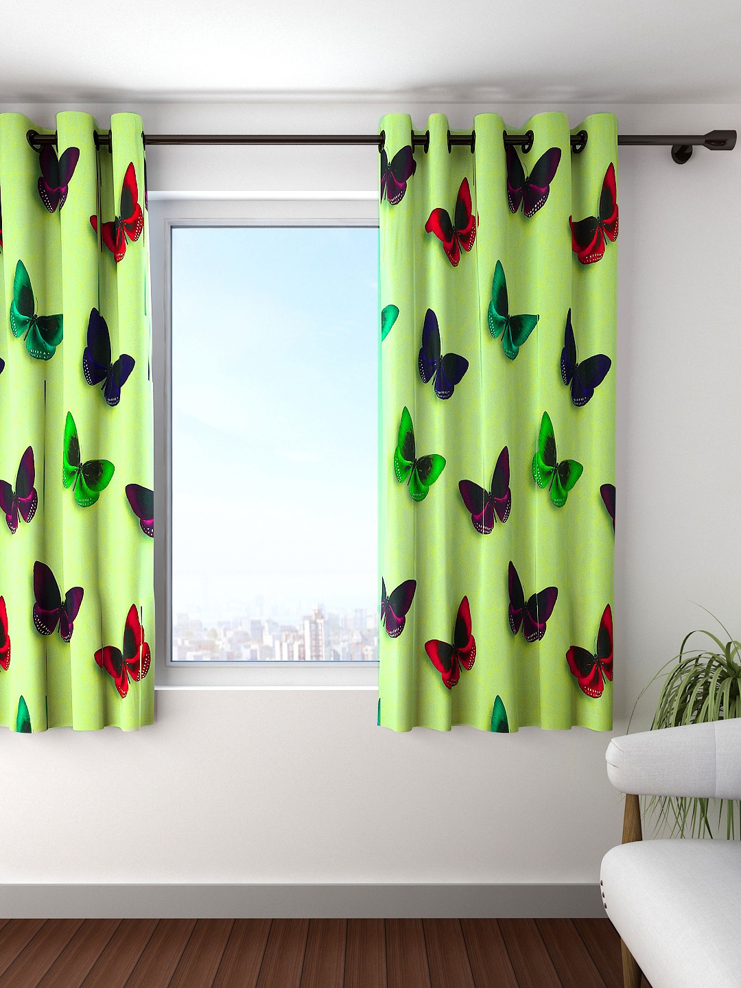 

Cortina Green Single Butterfly Digital Print Room Darkening Window Curtain