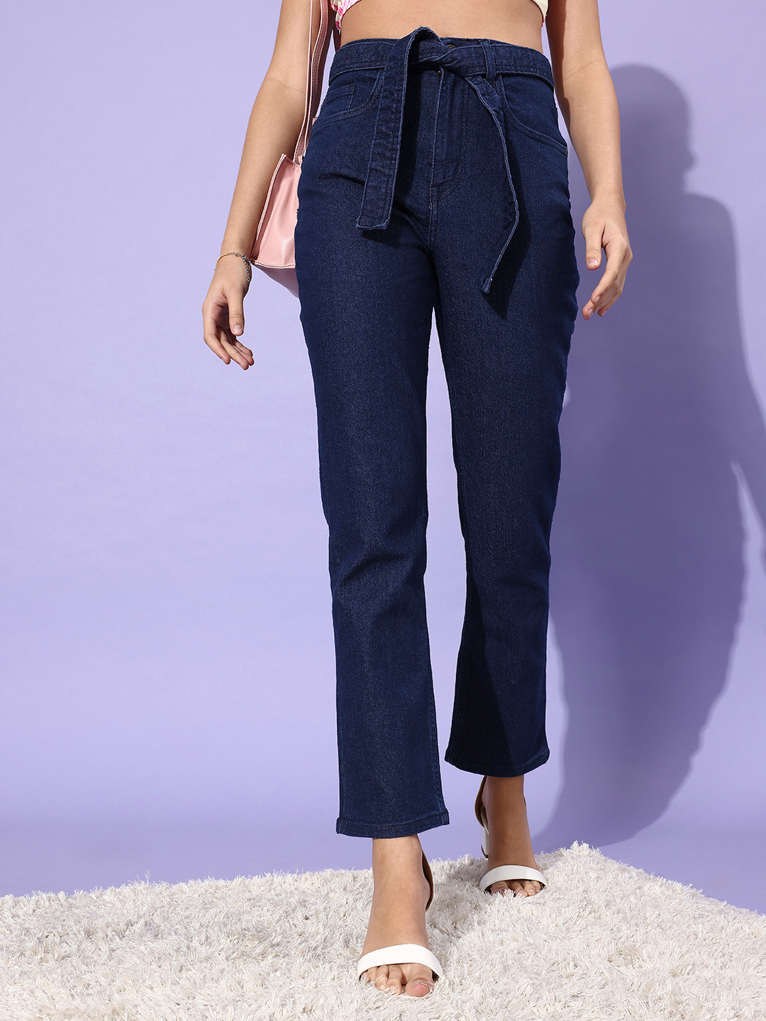 

Roadster Women Deep Navy Blue High-Rise Straight Cropped Stretchable Jeans