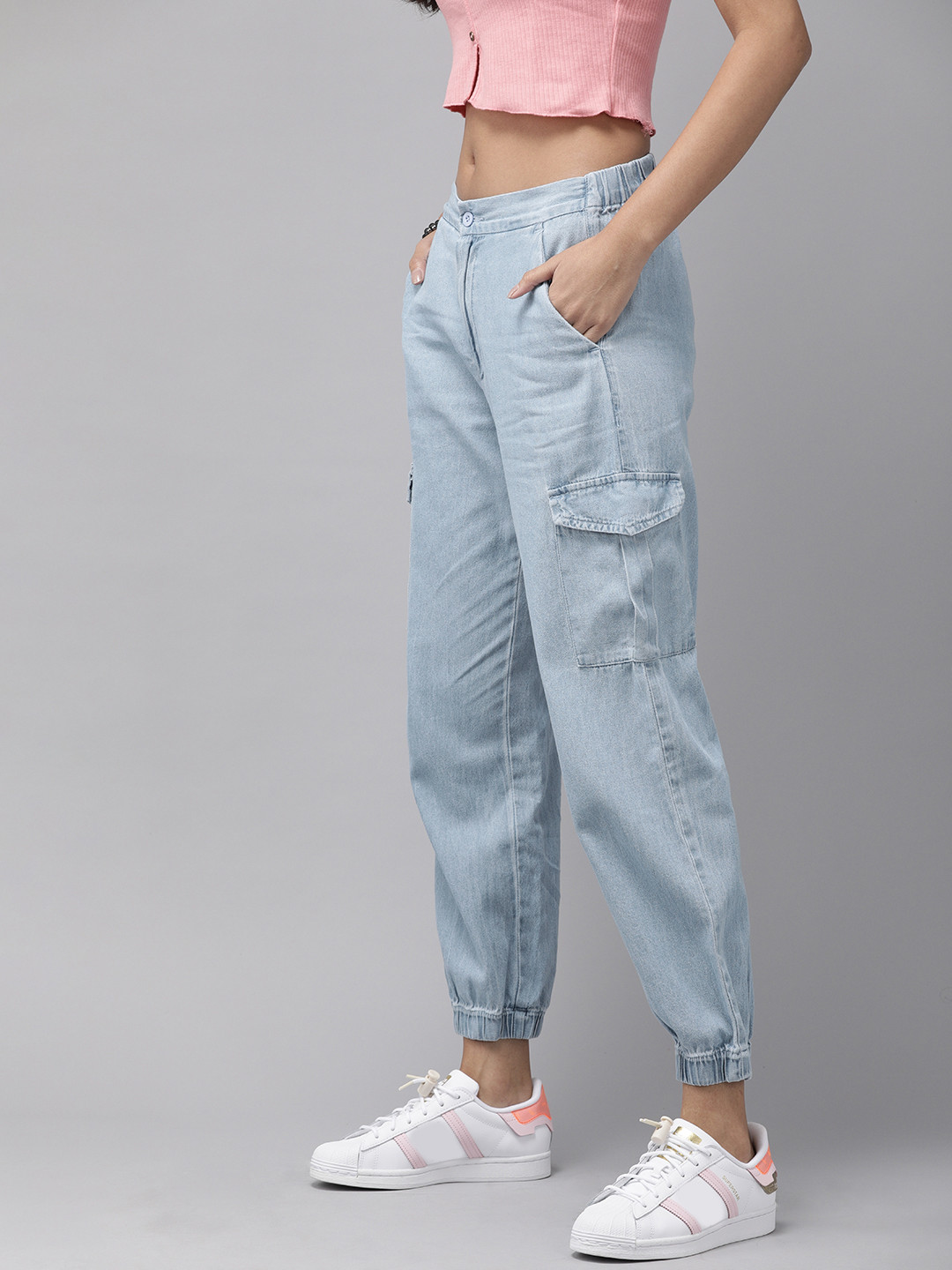 

Roadster Women Blue Jogger Pure Cotton Low-Rise Jeans