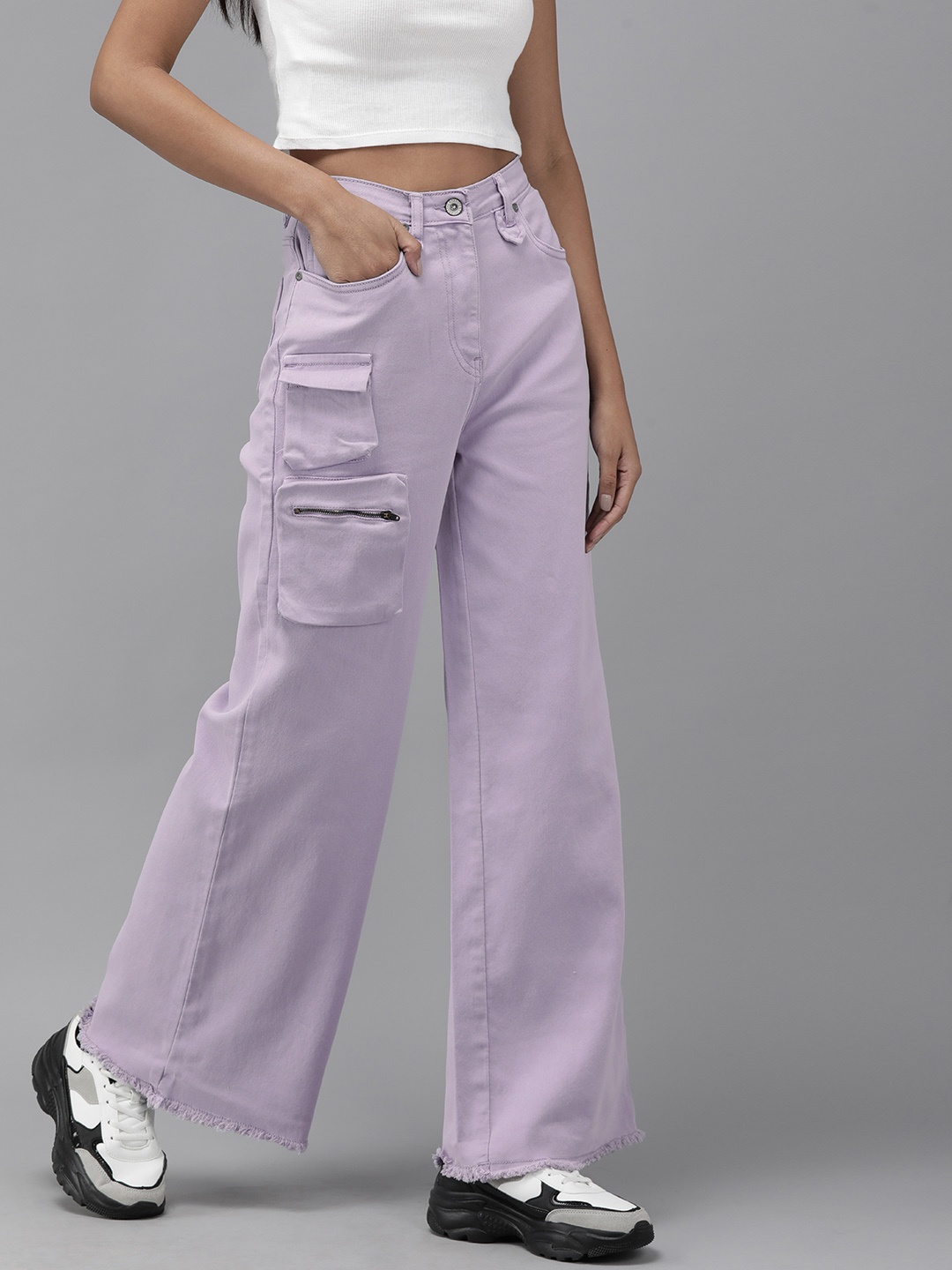 

Roadster Women Lavender Flared High-Rise Stretchable Jeans