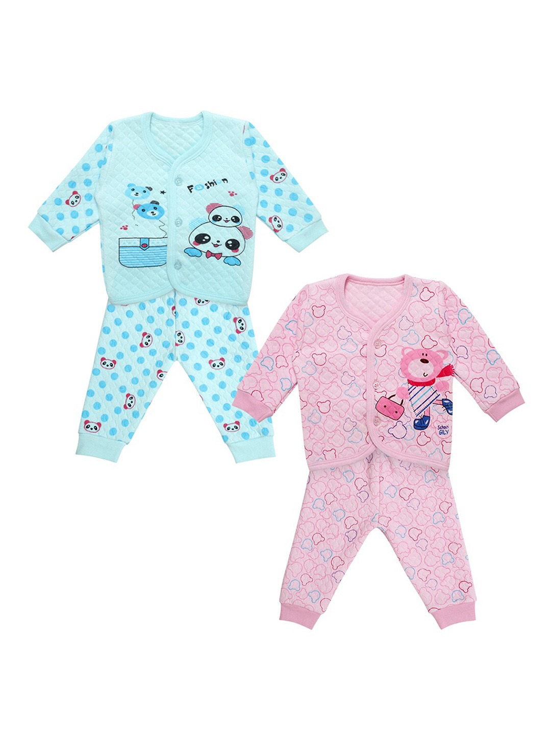 

Superminis Unisex Kids Set of 2 Pink & Blue Printed Shirt with Pyjamas