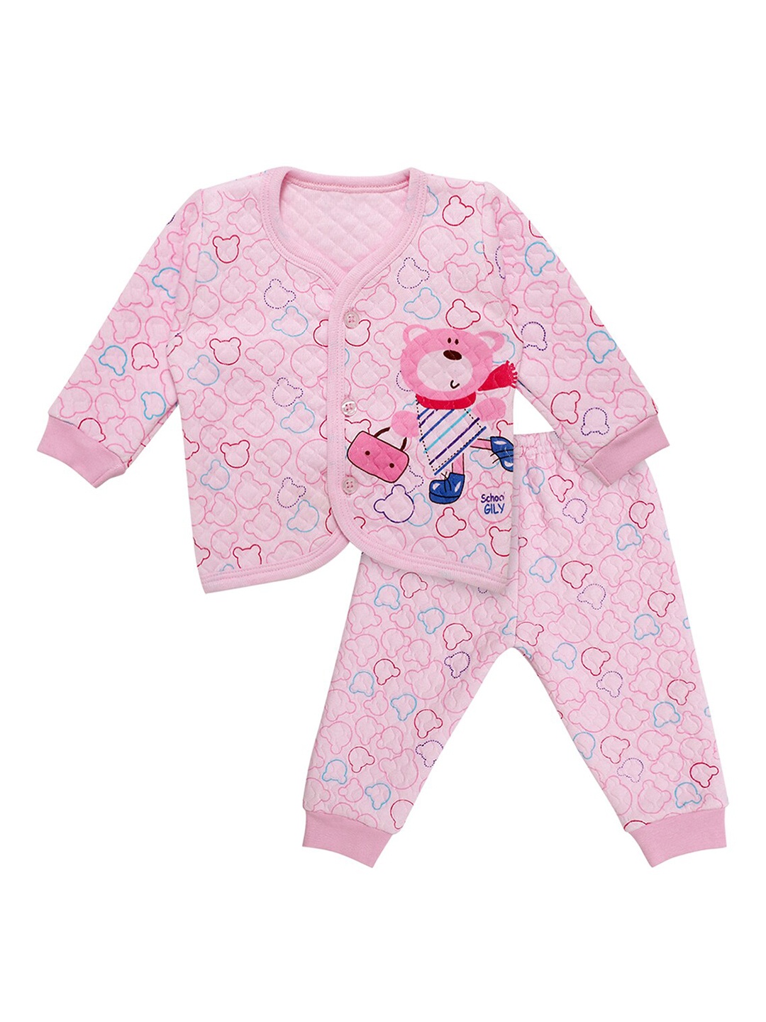 

Superminis Unisex Kids Pink & Blue Printed Shirt with Pyjamas