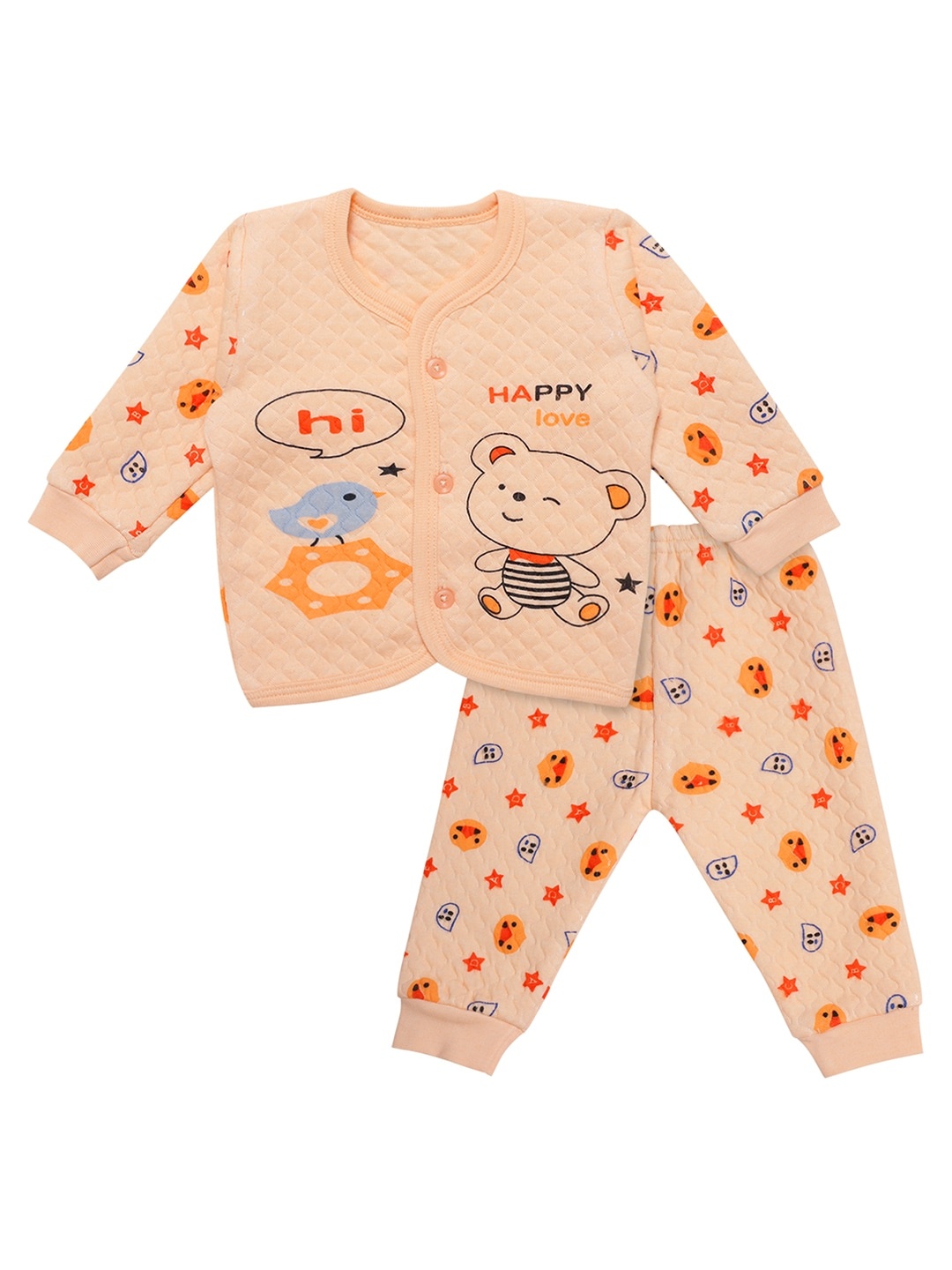

Superminis Unisex Kids Peach-Coloured & Orange Printed Shirt with Pyjamas