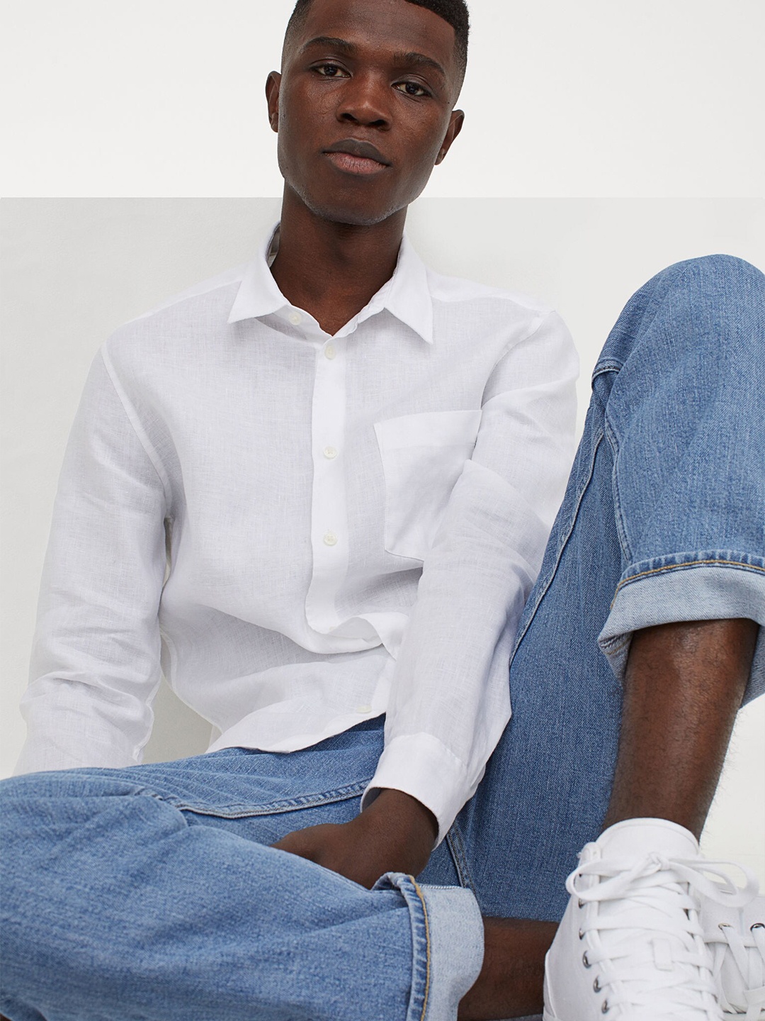 

H&M Men White Regular Fit Linen Shirt