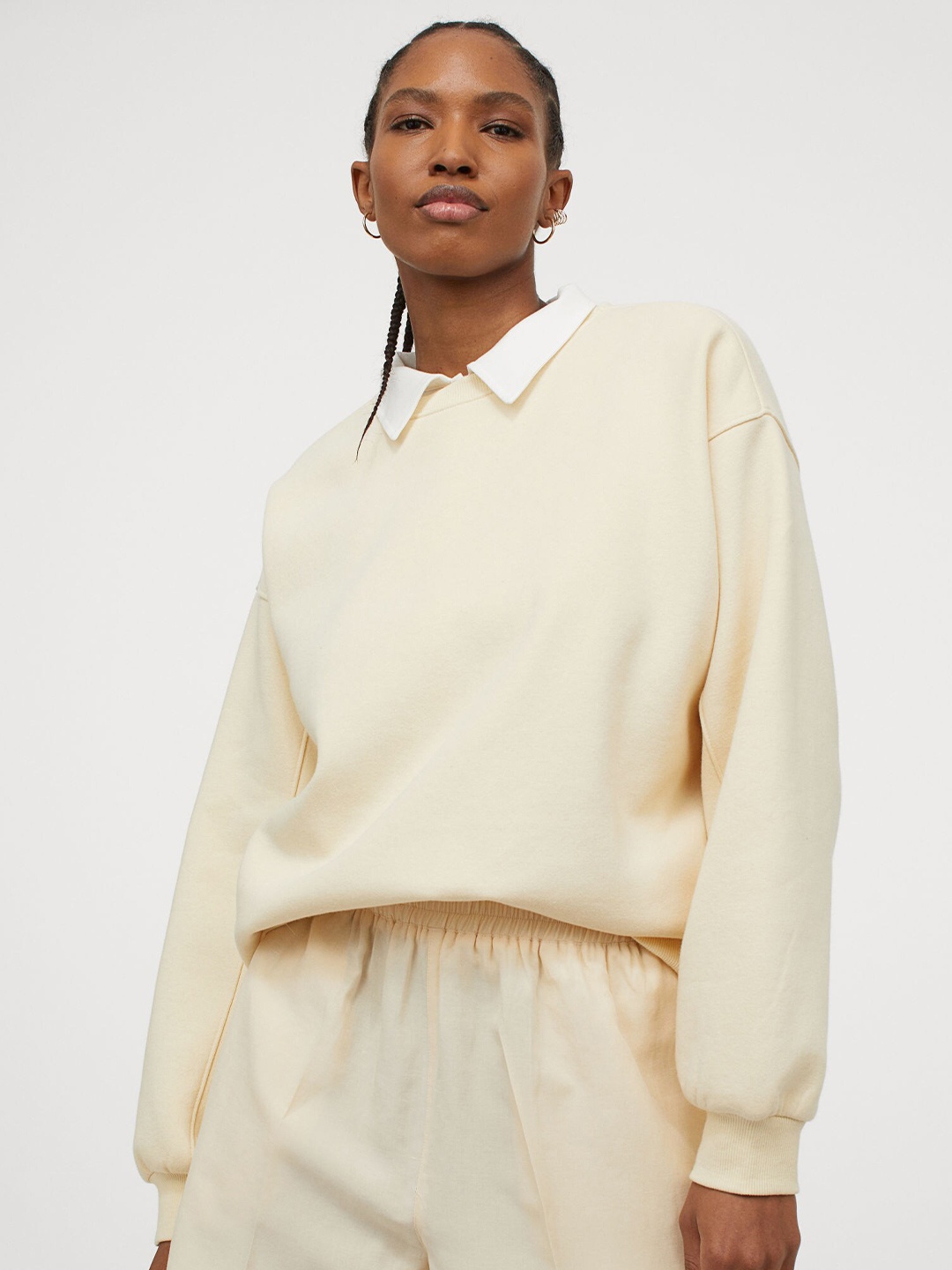 

H&M Women Light Yellow Cotton-Blend Sweatshirt