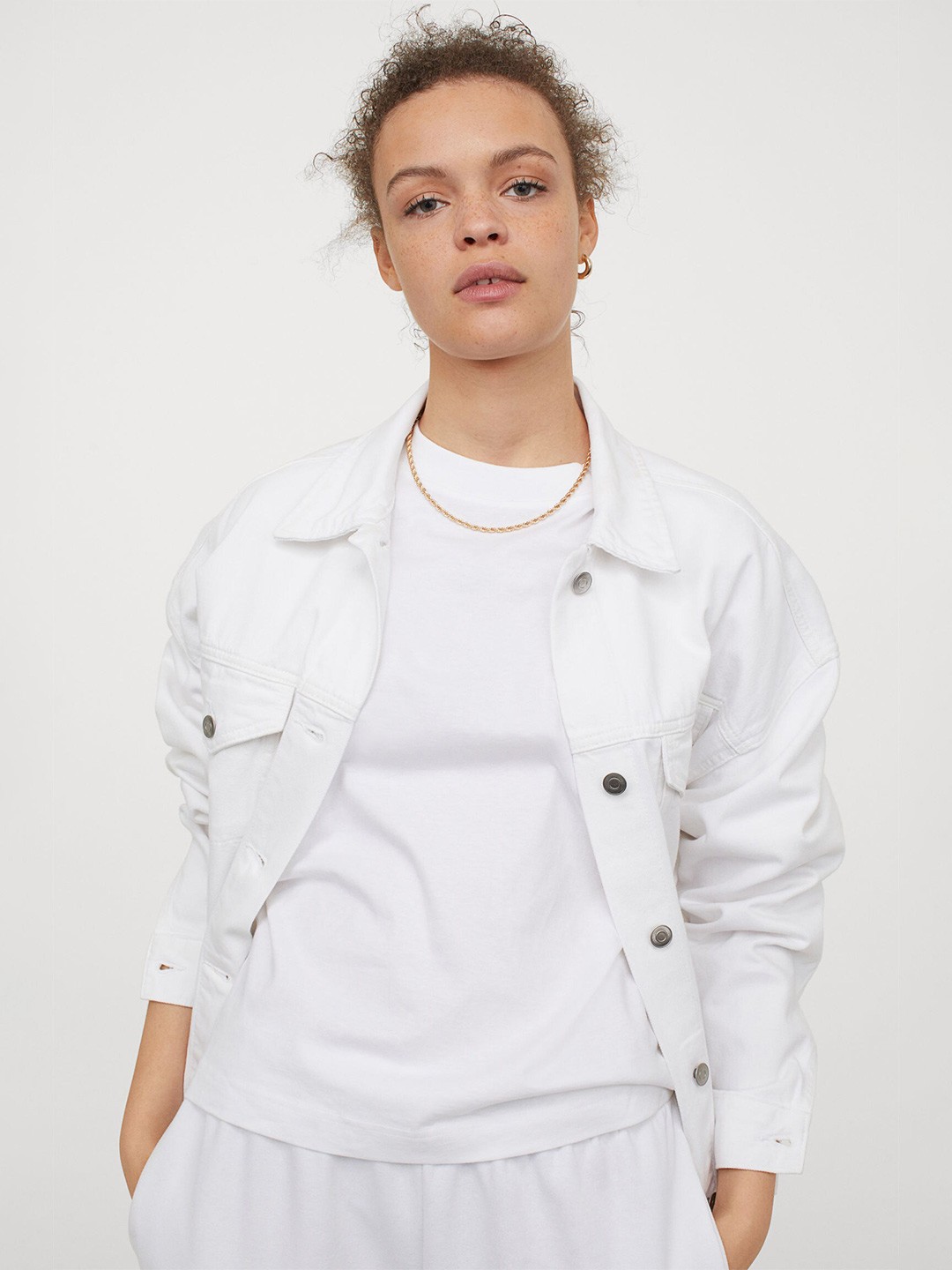 

HM Women White Cotton Oversized Pure Cotton T-shirt