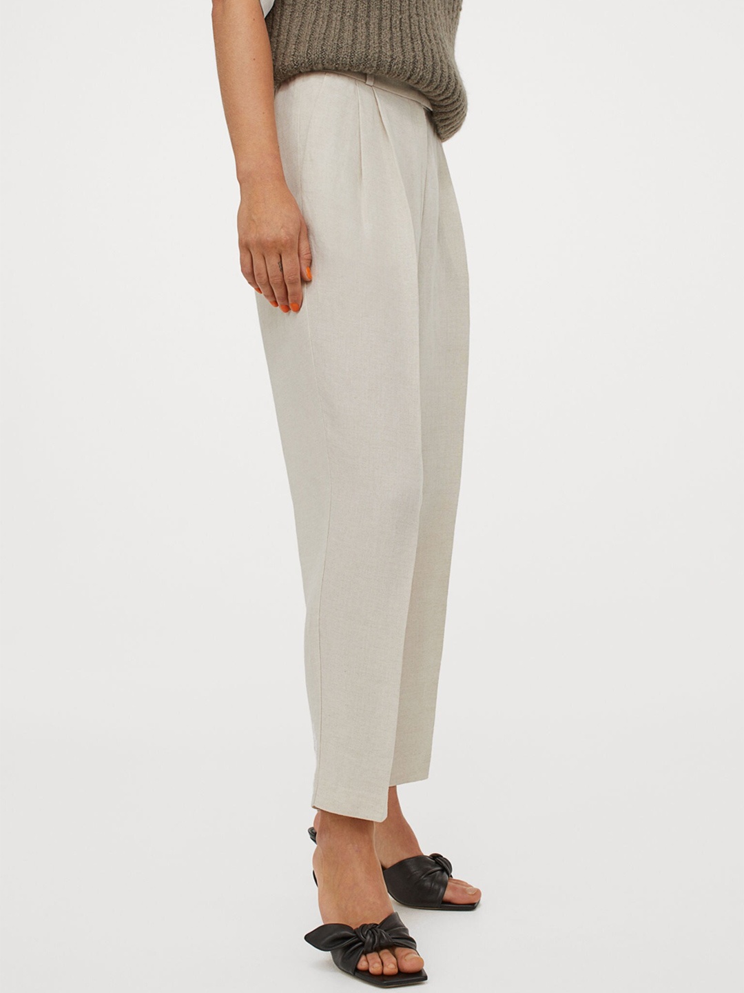 

H&M Women Beige Solid Crease-Leg Trousers