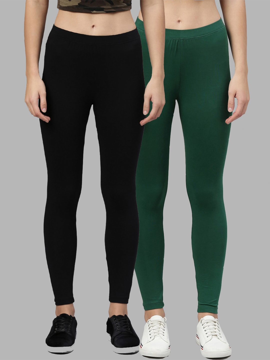 

Kryptic Women Pack Of 2 Solid Ankle-Length Leggings, Green