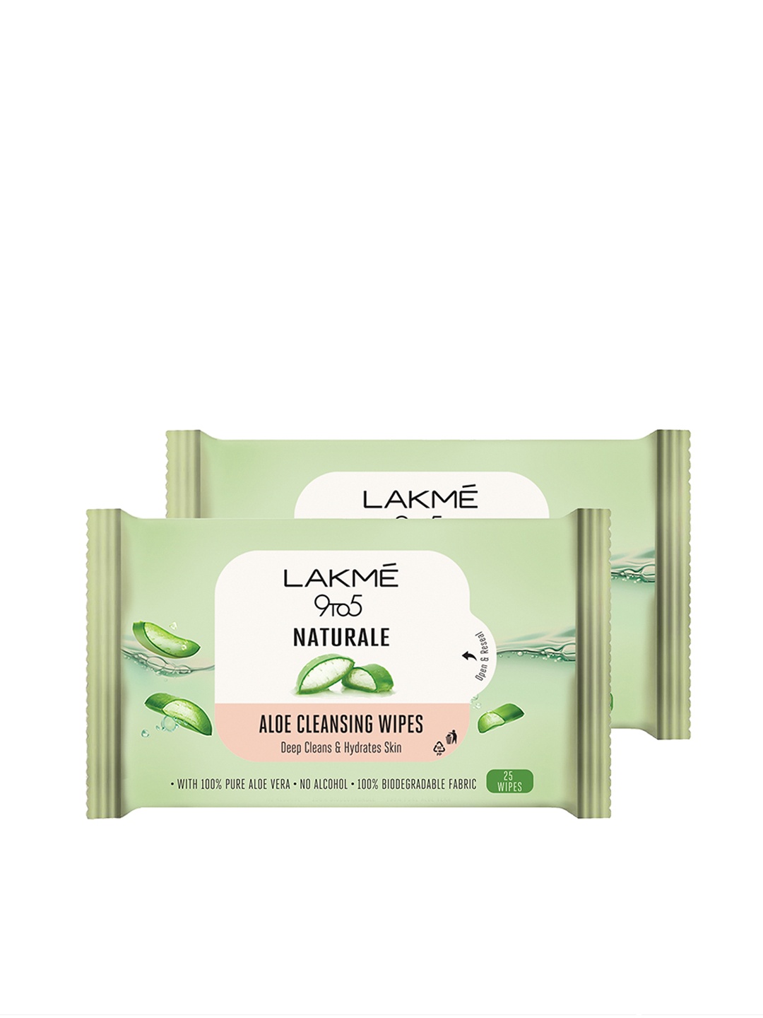 

Lakme Pack of 2 9 to5 Naturale Aloe Cleansing Wipes, Green