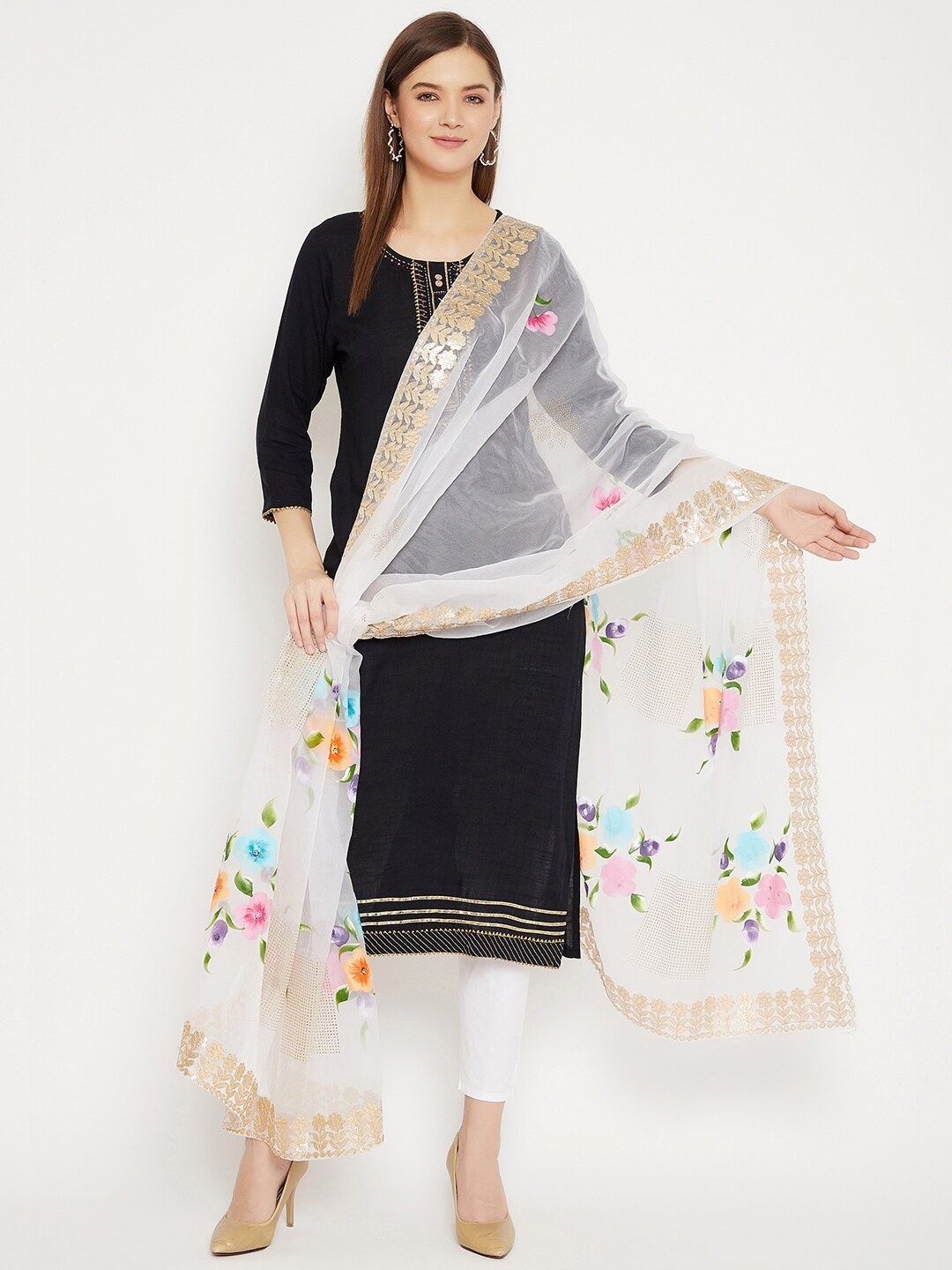 

Clora Creation White & Yellow Printed Dupatta
