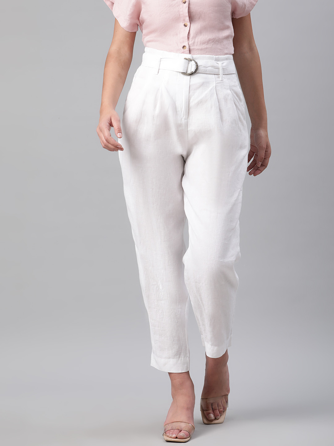 

Marks & Spencer Women White Regular Fit Solid Cropped Regular Trousers