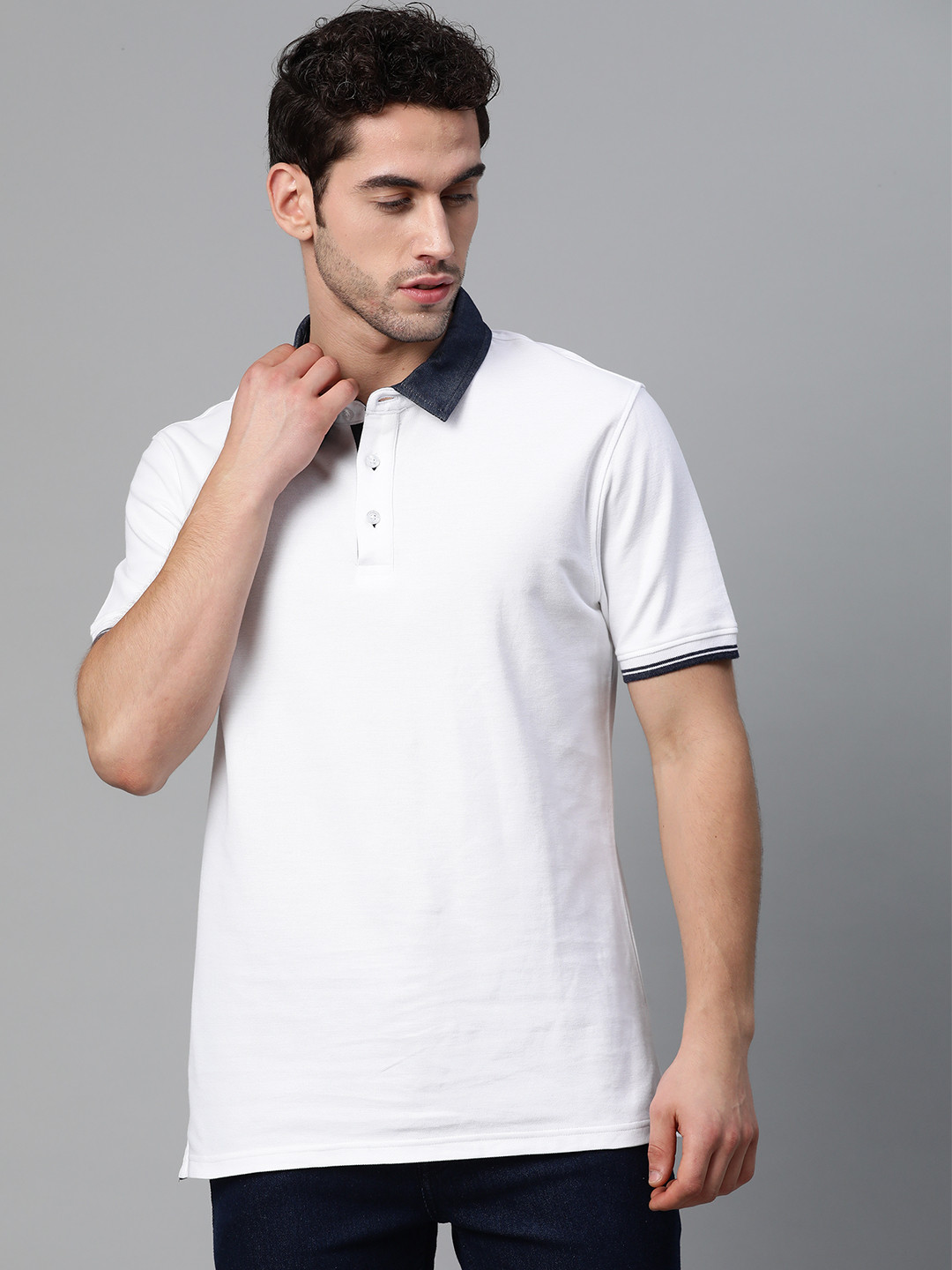 

Marks & Spencer Men White Pure Cotton Solid Polo Collar T-shirt