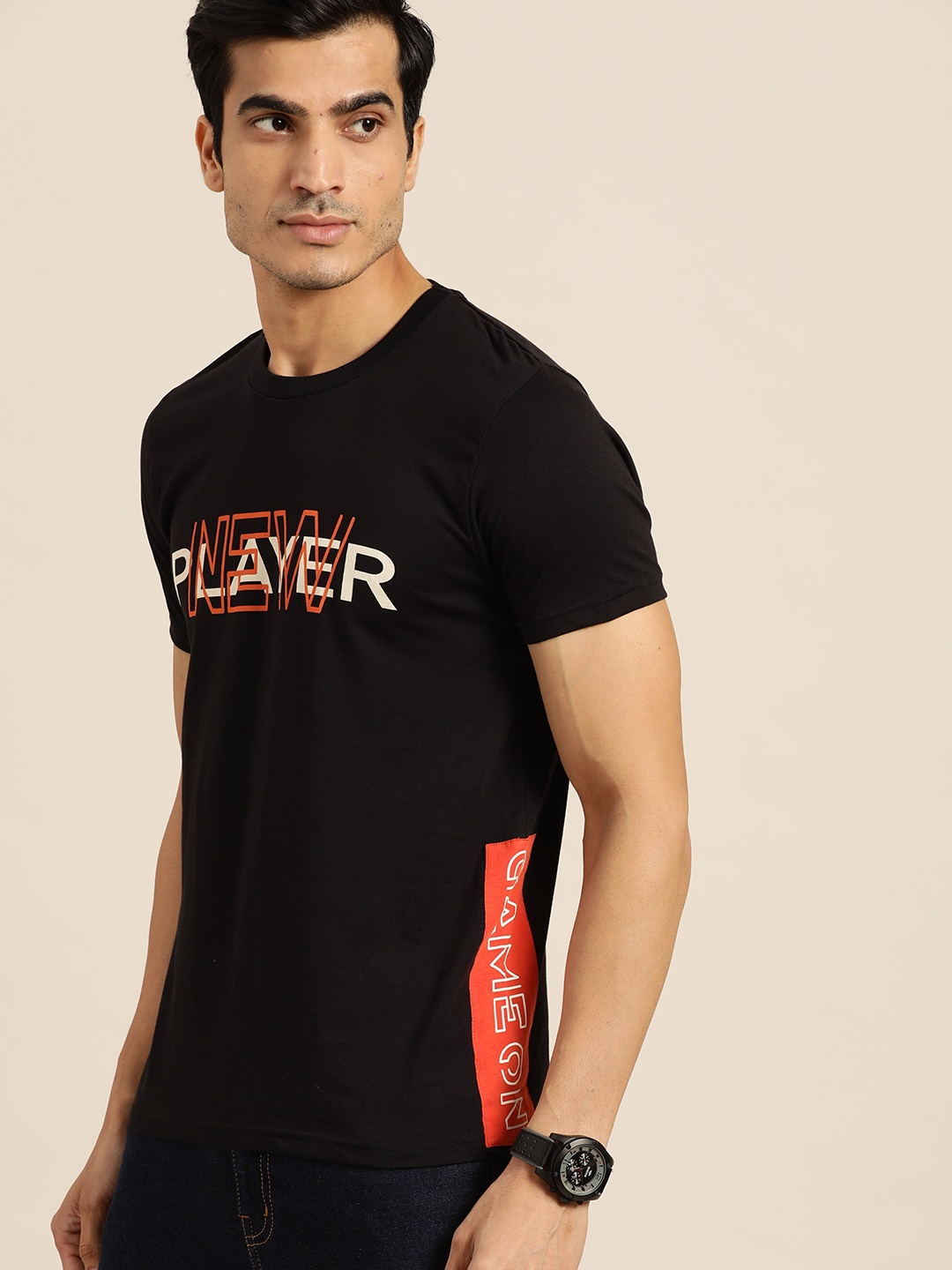 

Moda Rapido Men Black & White Typography Print Cotton T-shirt
