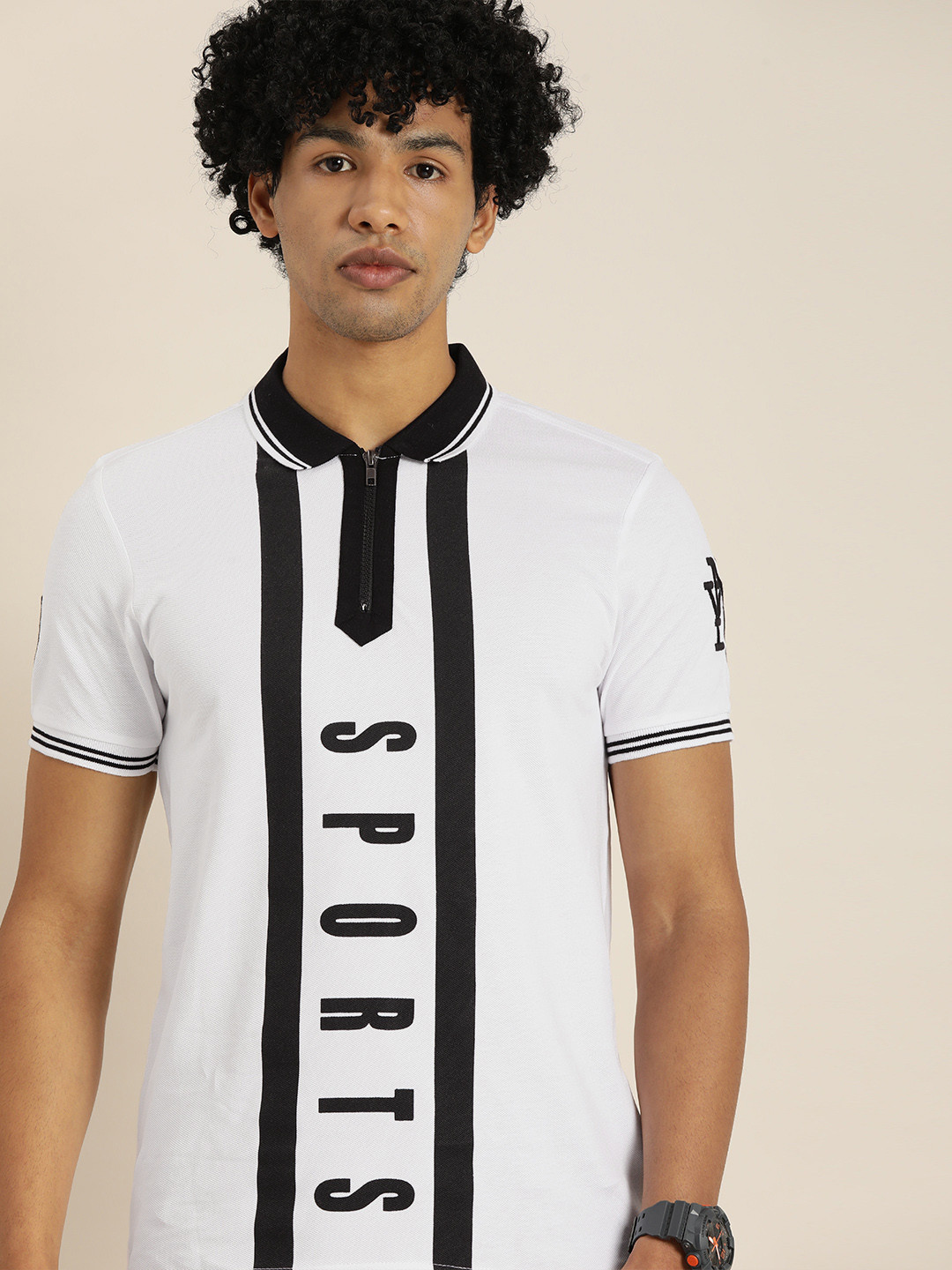 

Moda Rapido Men White Typography Printed Polo Collar Pure Cotton T-shirt