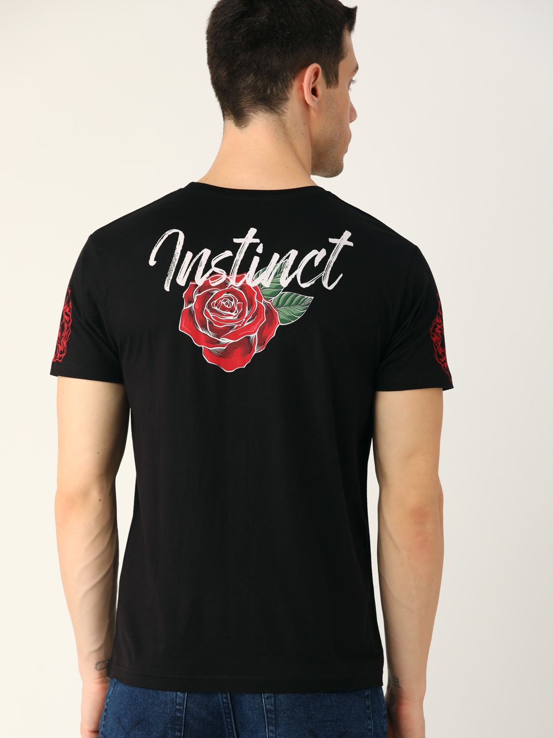 

Moda Rapido Men Black Printed Back Pure Cotton T-shirt