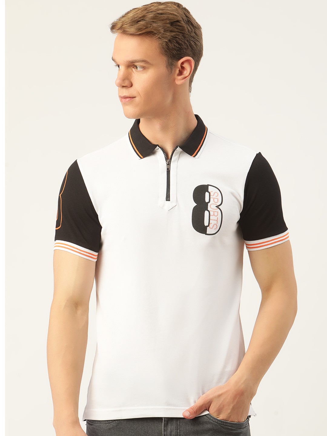 

Moda Rapido Men White Solid Pure Cotton Polo Collar Pure Cotton T-shirt