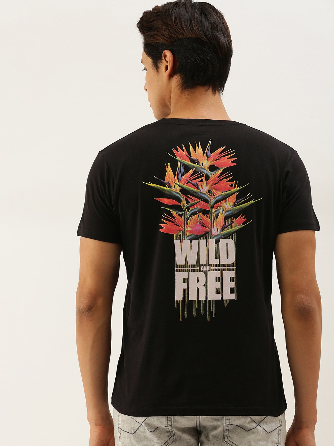 

Moda Rapido Men Black White Printed Pure Cotton T-shirt