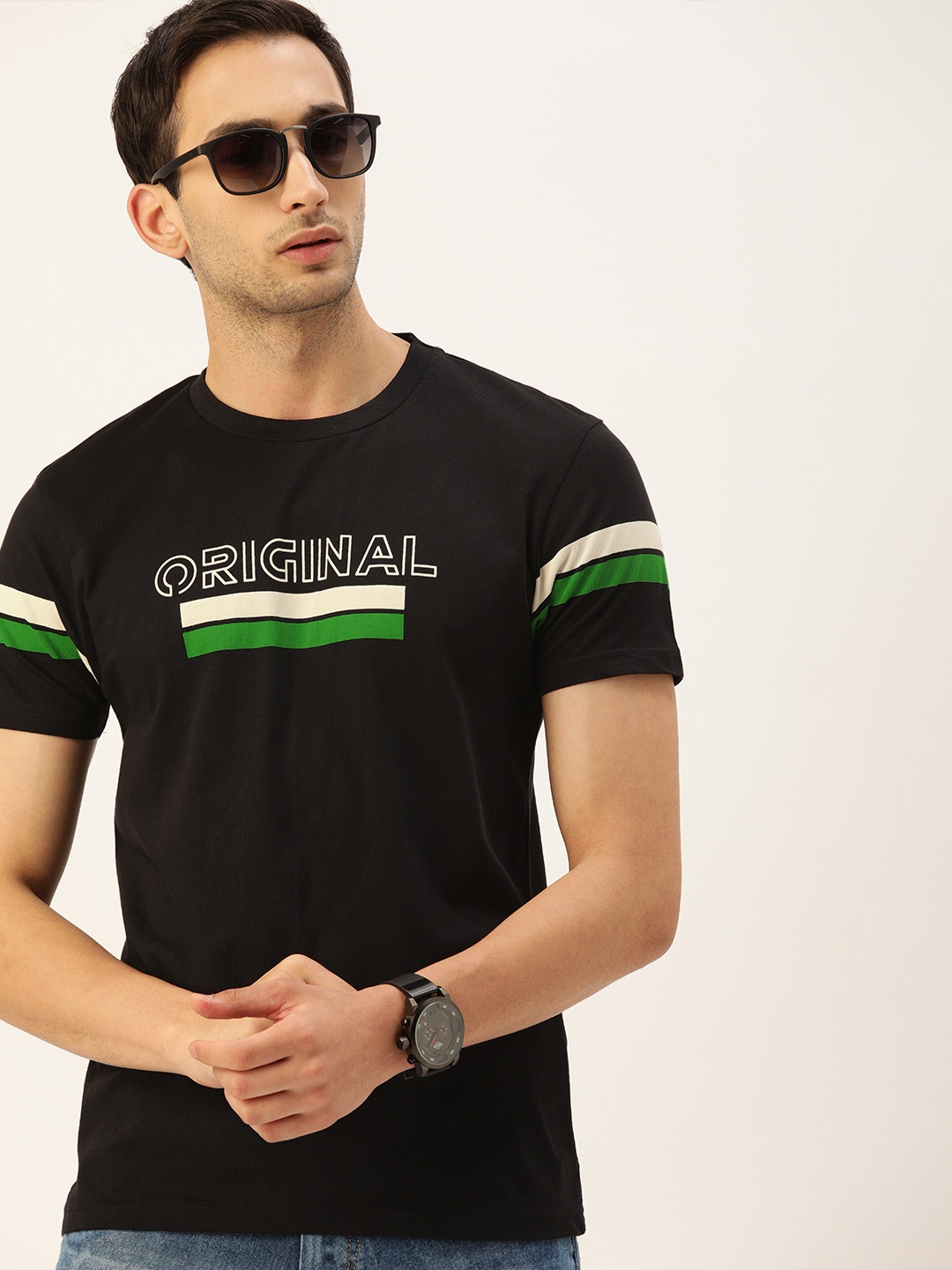 

Moda Rapido Men Black Typography Printed Pure Cotton T-shirt