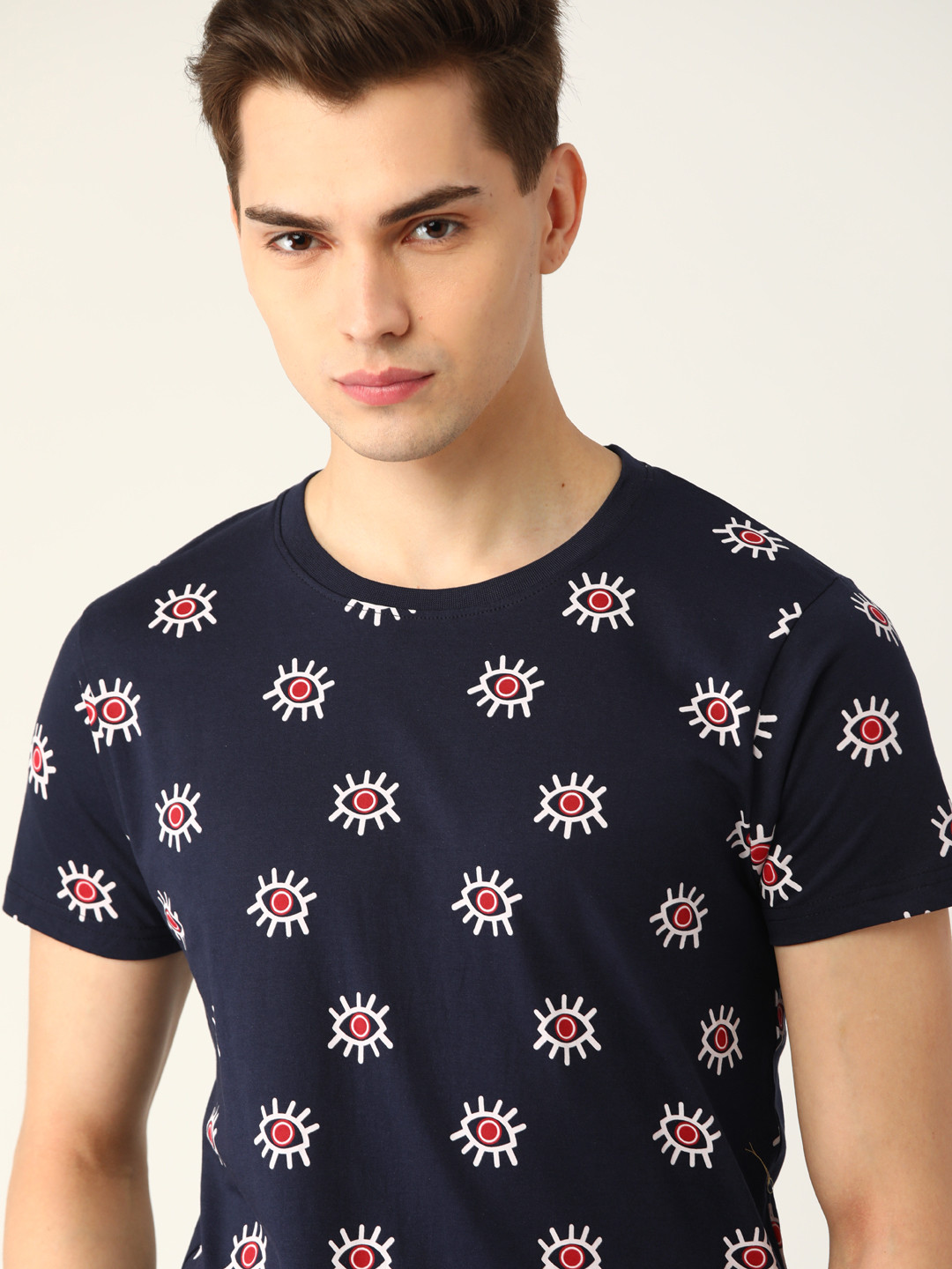 

Moda Rapido Men Navy Blue & White Pure Cotton Printed T-shirt