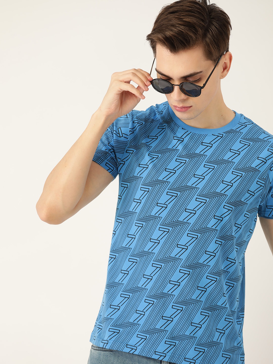 

Moda Rapido Men Blue & Black Printed Cotton T-shirt
