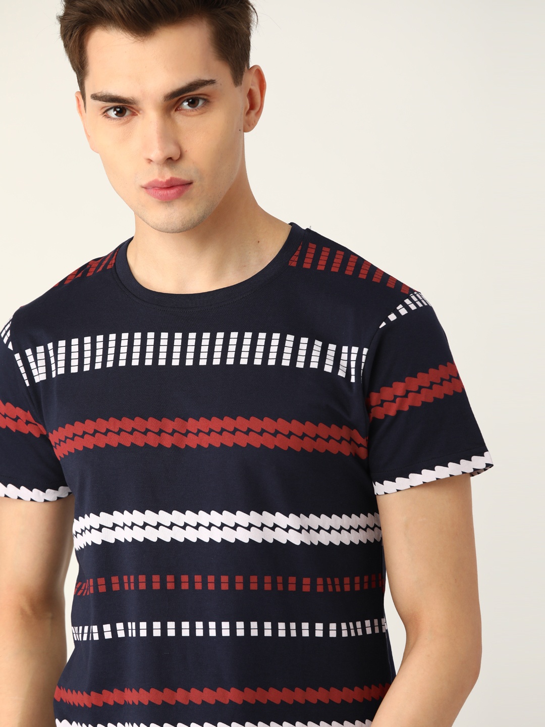 

Moda Rapido Men Navy Blue & White Striped T-shirt