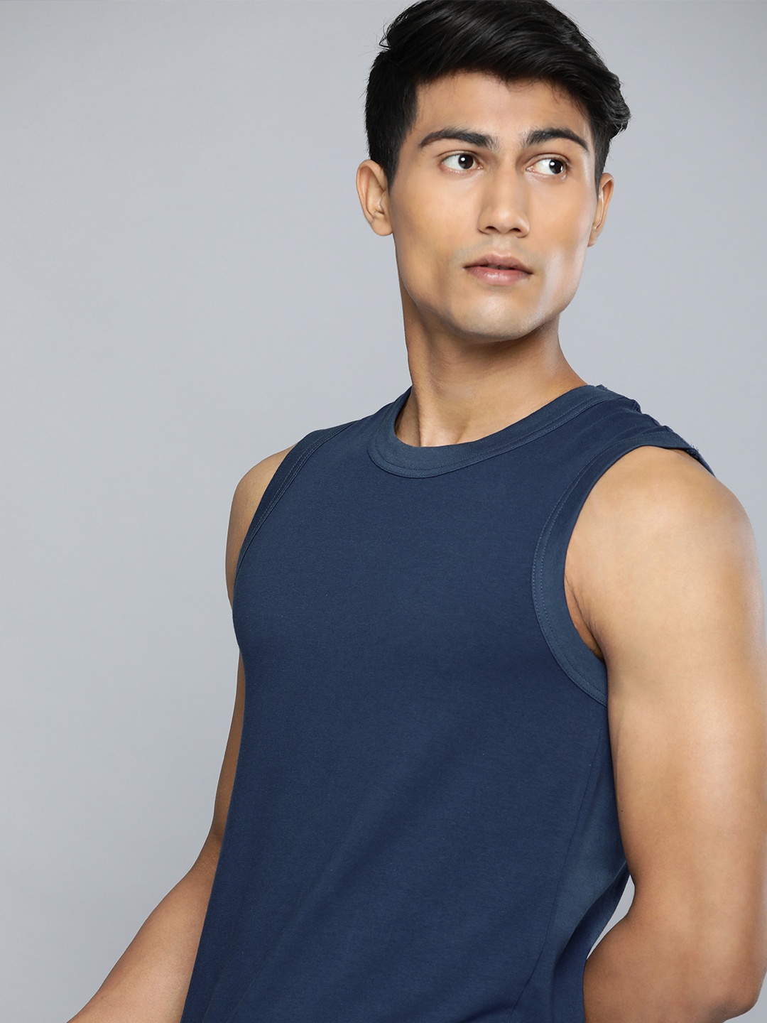 

HRX By Hrithik Roshan Men Solid Antimicrobial Lifestyle Innerwear Vests, Navy blue