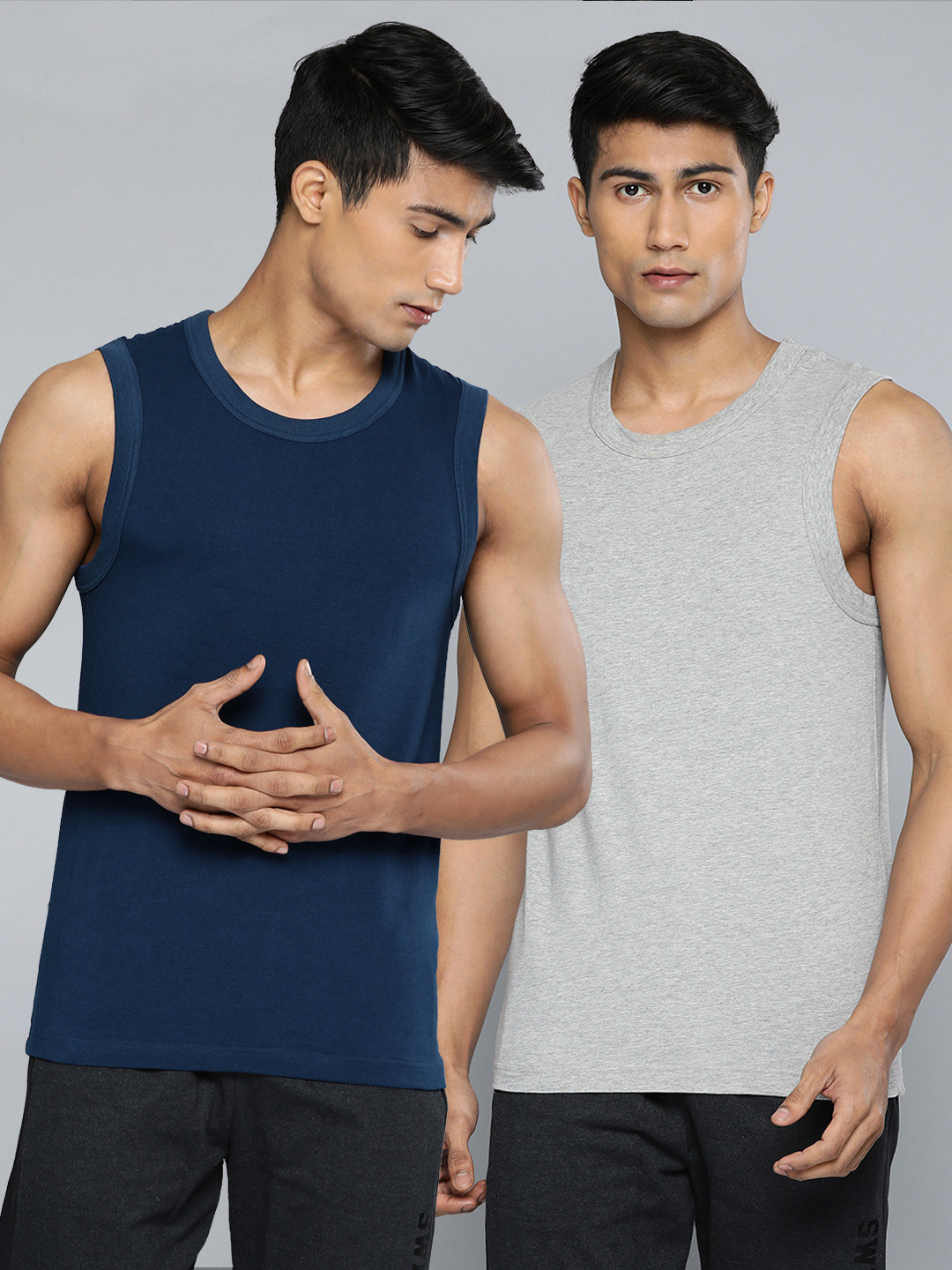 

HRX By Hrithik Roshan Men Solid Melange Lifestyle Innerwear Vests Pack of 2, Navy blue