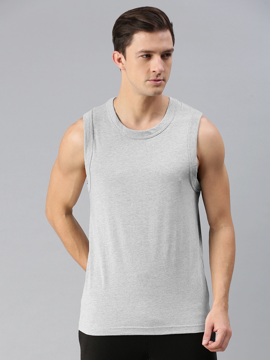 

HRX By Hrithik Roshan Men Solid Melange Lifestyle Innerwear Vests, Grey melange