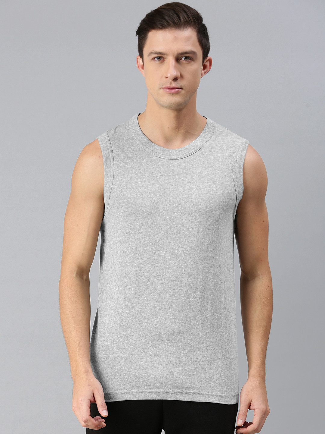 

HRX By Hrithik Roshan Men Solid Melange Lifestyle Innerwear Vest, Grey melange