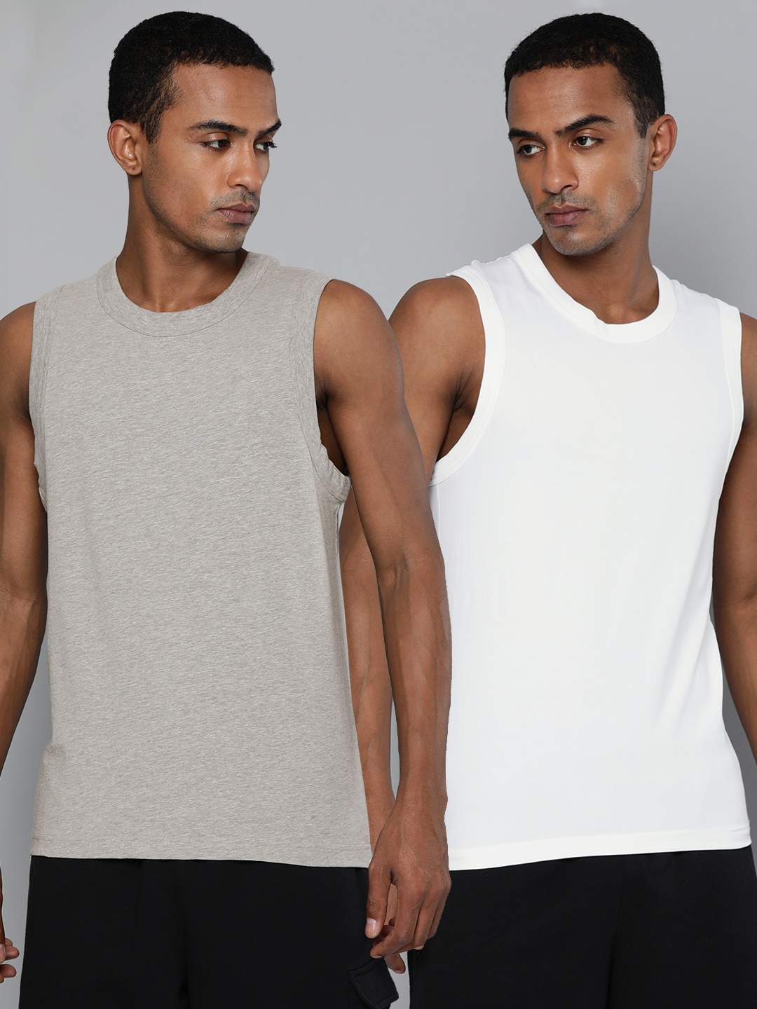 

HRX By Hrithik Roshan Men Solid Melange Lifestyle Innerwear Vests Pack of 2, Grey