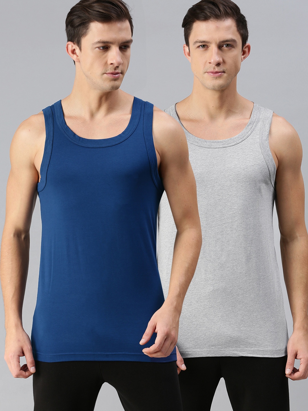 

HRX By Hrithik Roshan Men Solid Melange Lifestyle Innerwear Vests Pack of 2, Navy blue