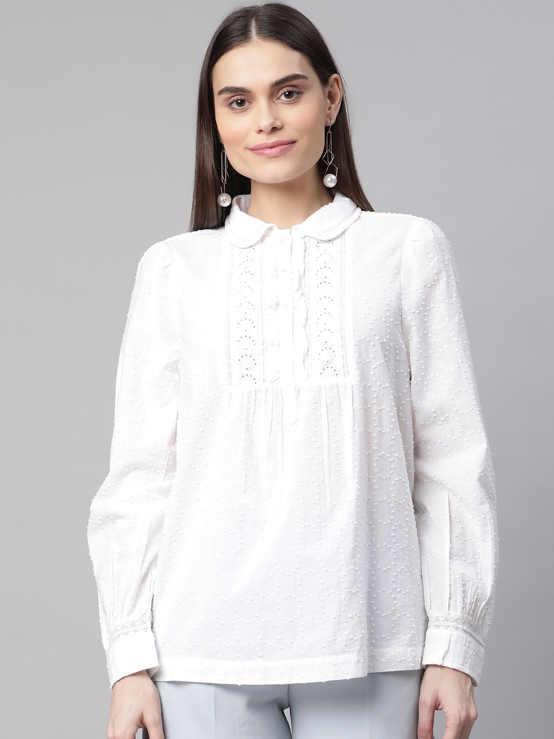 

Marks & Spencer White Pure Cotton Peter Pan Collar Shirt Style Top