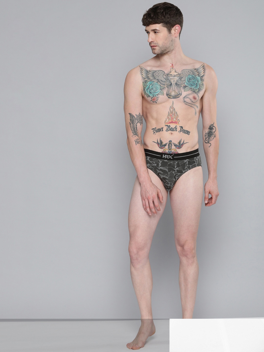 

HR_SS21_M_BF_2312_10-D HRX Men's White and Grey Melange Printed Briefs Pack of Two