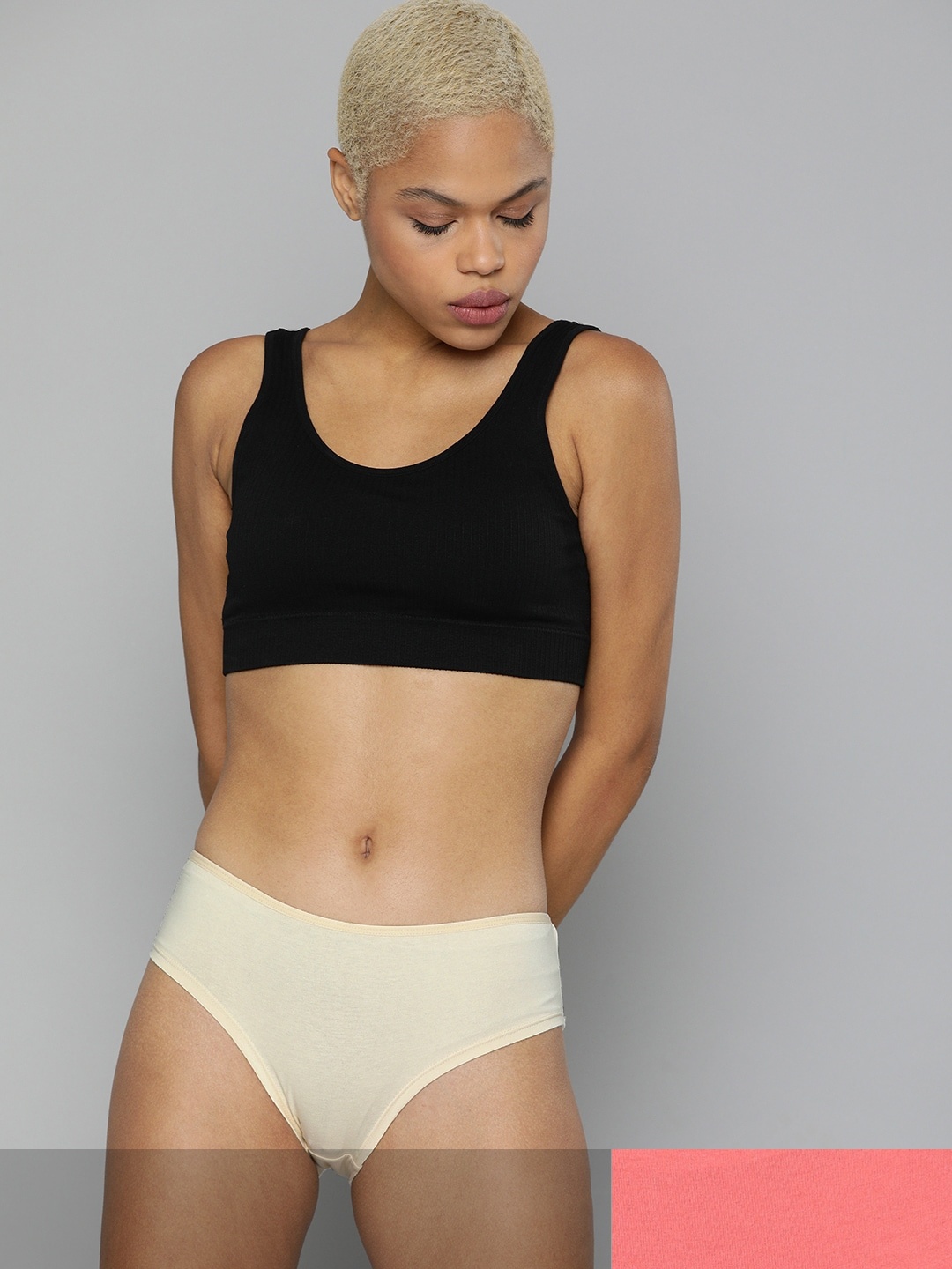 

HRX By Hrithik Roshan Women Pack of 2 Solid Antimicrobial Lifestyle Briefs, Cream
