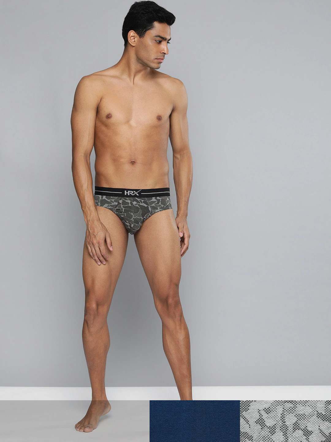 

HRX By Hrithik Roshan Men Printed Melange Lifestyle Briefs Pack of 3- HR_SS21_M_BF_2313, Grey