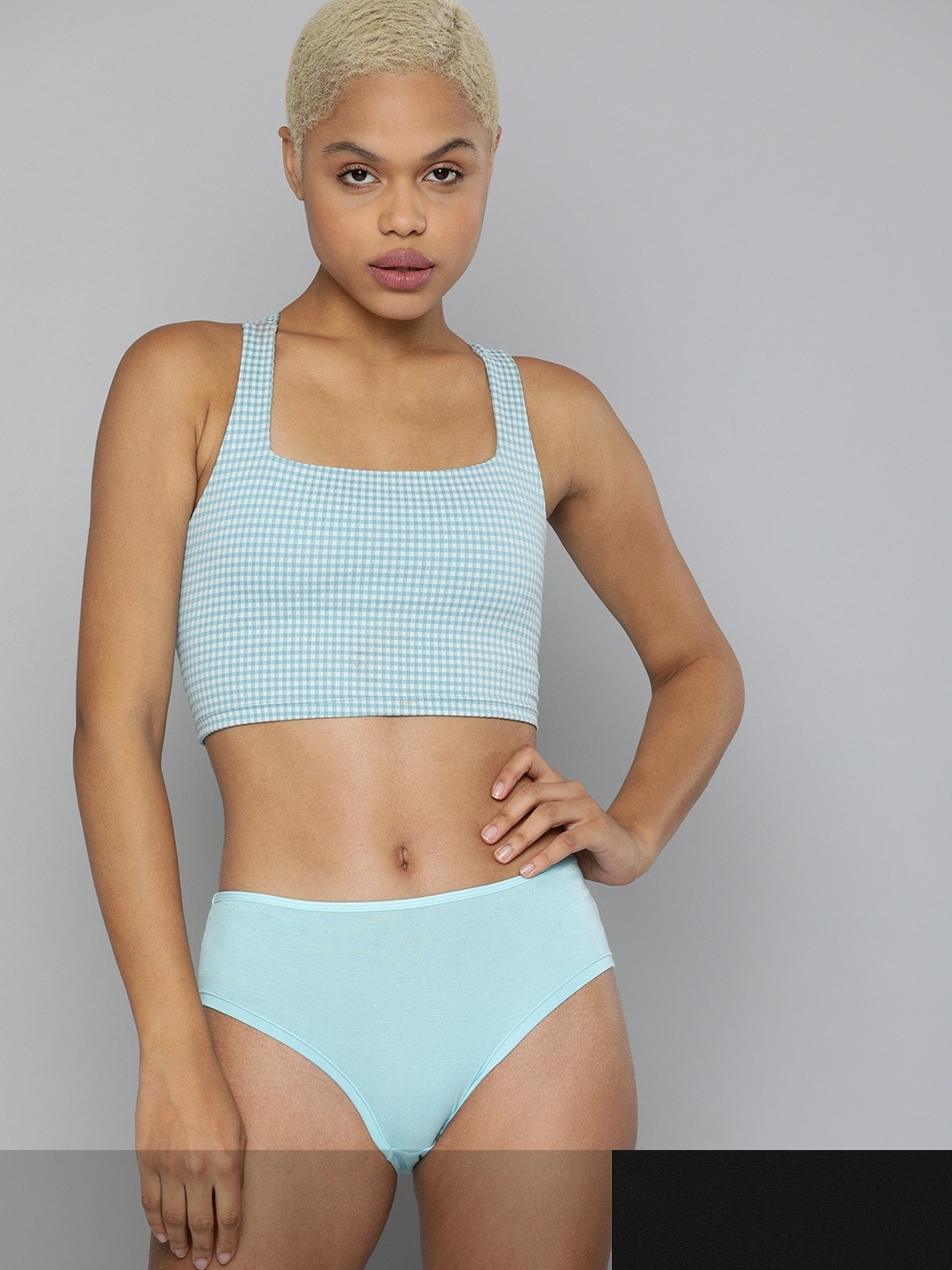 

HRX By Hrithik Roshan Women Pack Of 2 Sea Green & Black Solid Antimicrobial Briefs