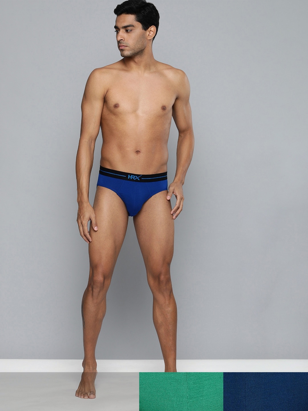 

HRX By Hrithik Roshan Men Solid Antimicrobial Lifestyle Briefs Pack of 3, Blue