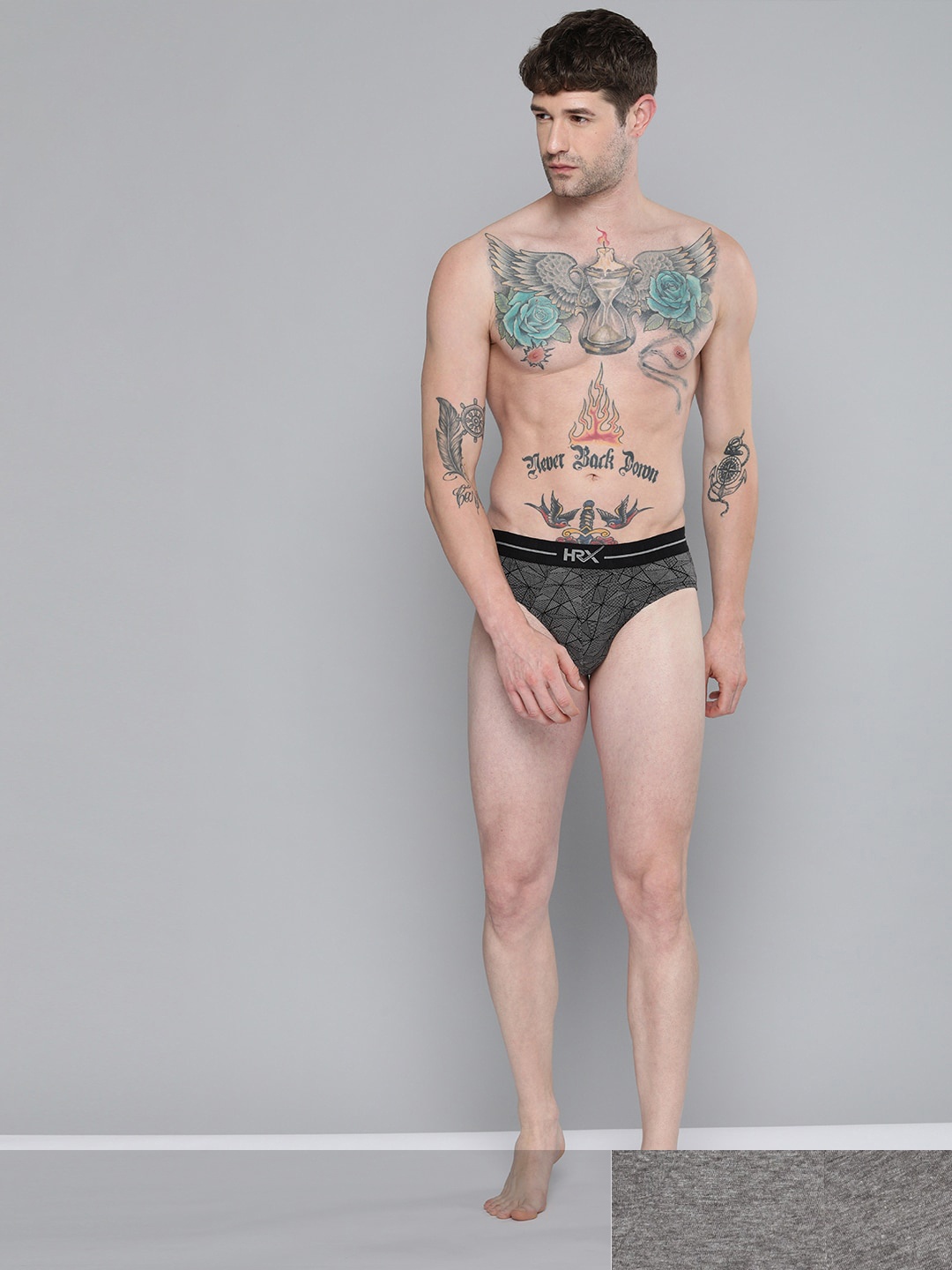 

HR_SS21_M_BF_2312_10-C HRX Men's Grey and Black Printed Briefs Pack of Two