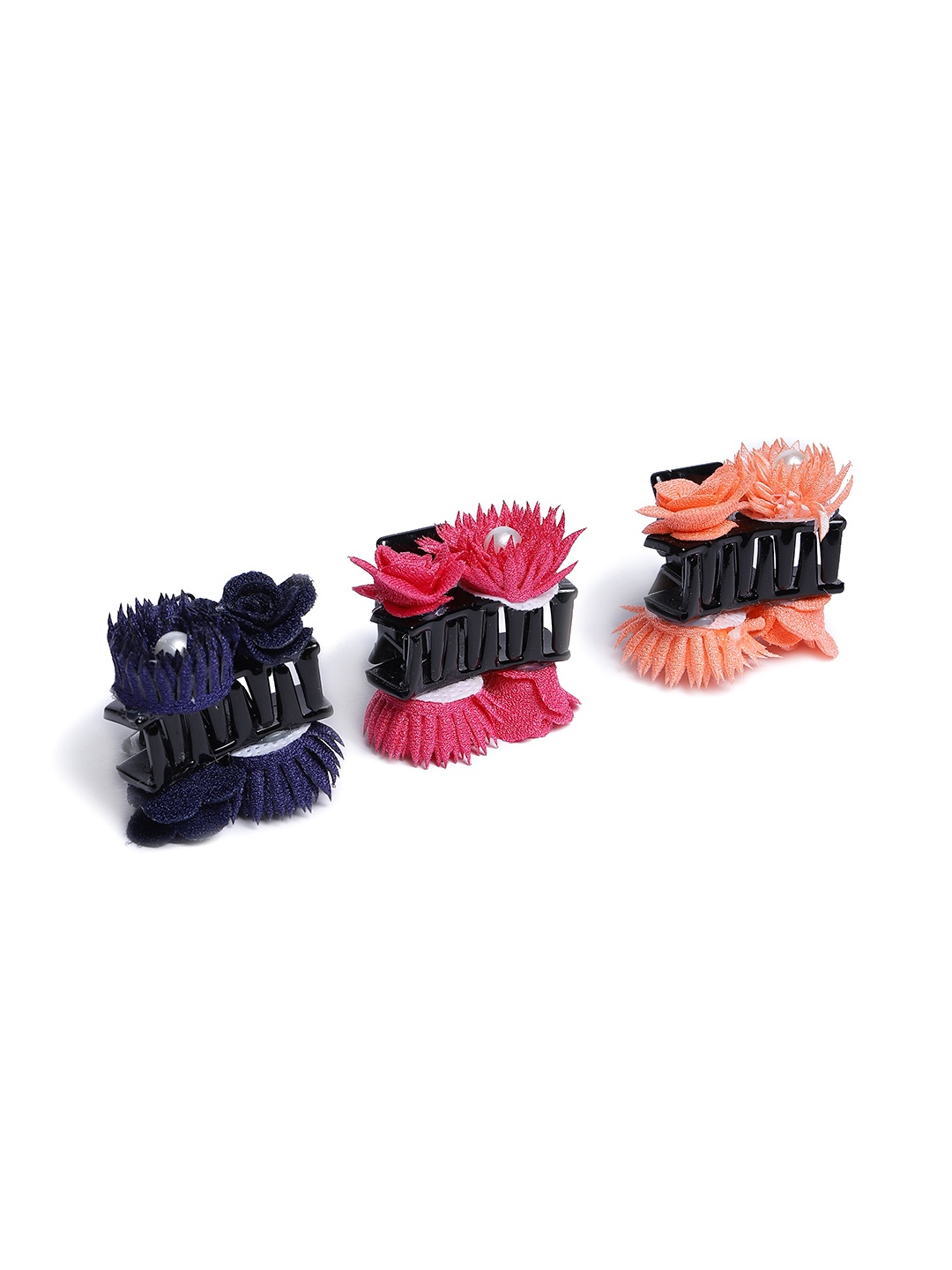 

AccessHer Pack of 3 Acrylic Pink, Blue & Orange Rose Handcrafted Hair Clutchers