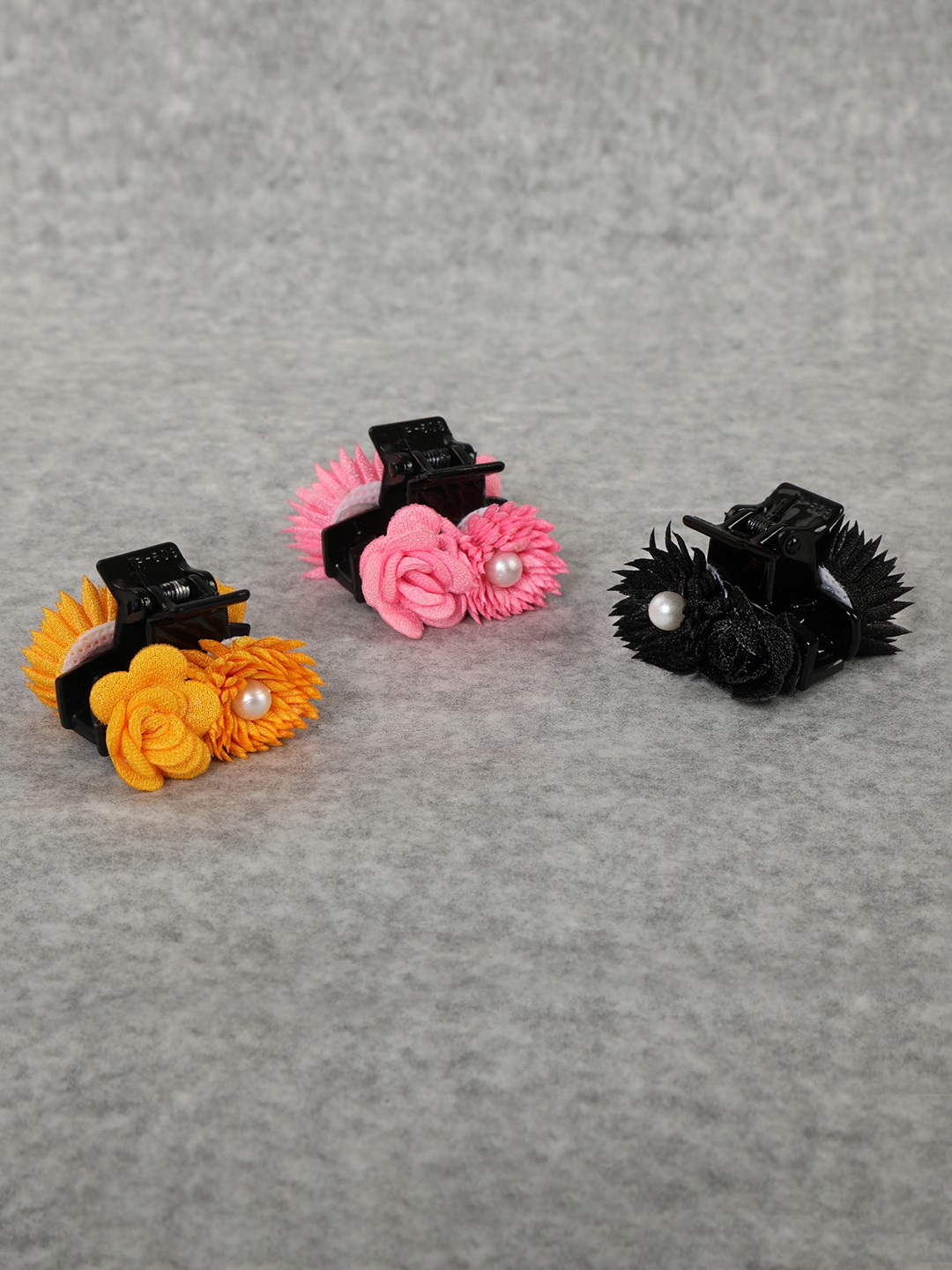 

AccessHer Acrylic Yellow, Pink & Black Fabric-Rose Handcrafted Hair Cluthers Pack Of 3