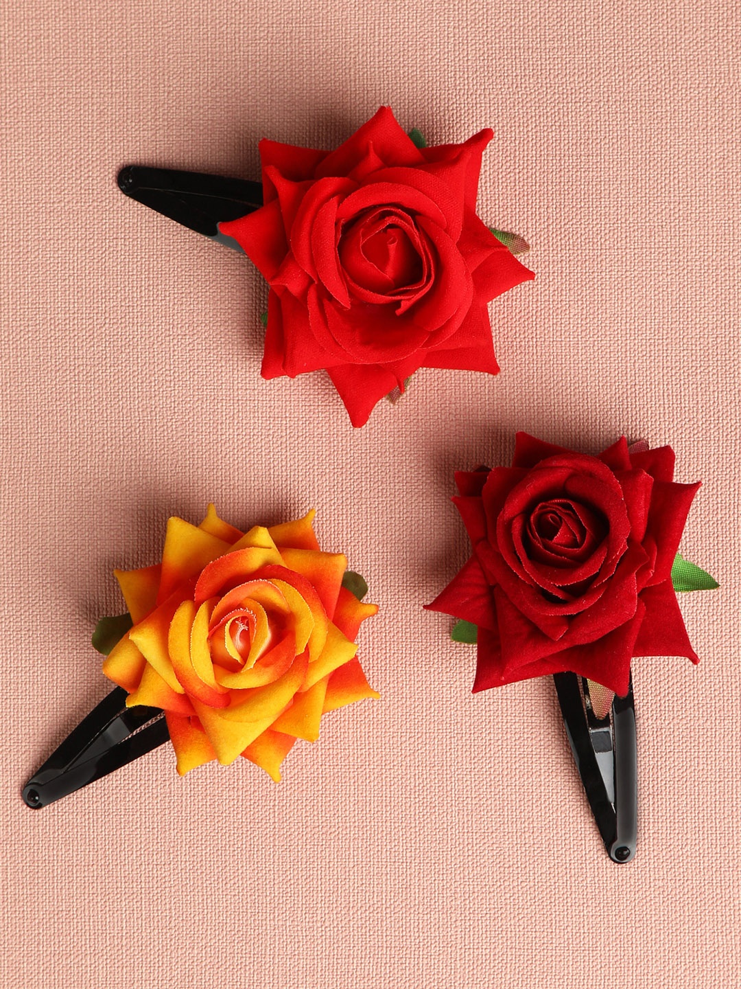 

AccessHer Women Set of 3 Tic Tac Rose Detail Hair Clips, Red