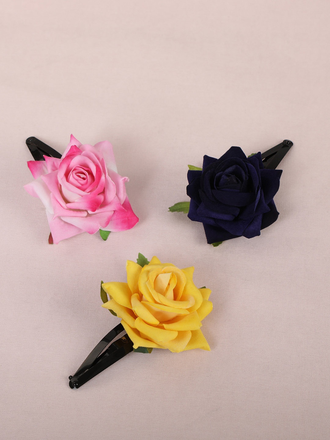 

AccessHer Women Set of 3 Tic Tac Rose Detail Hair Clips, Yellow