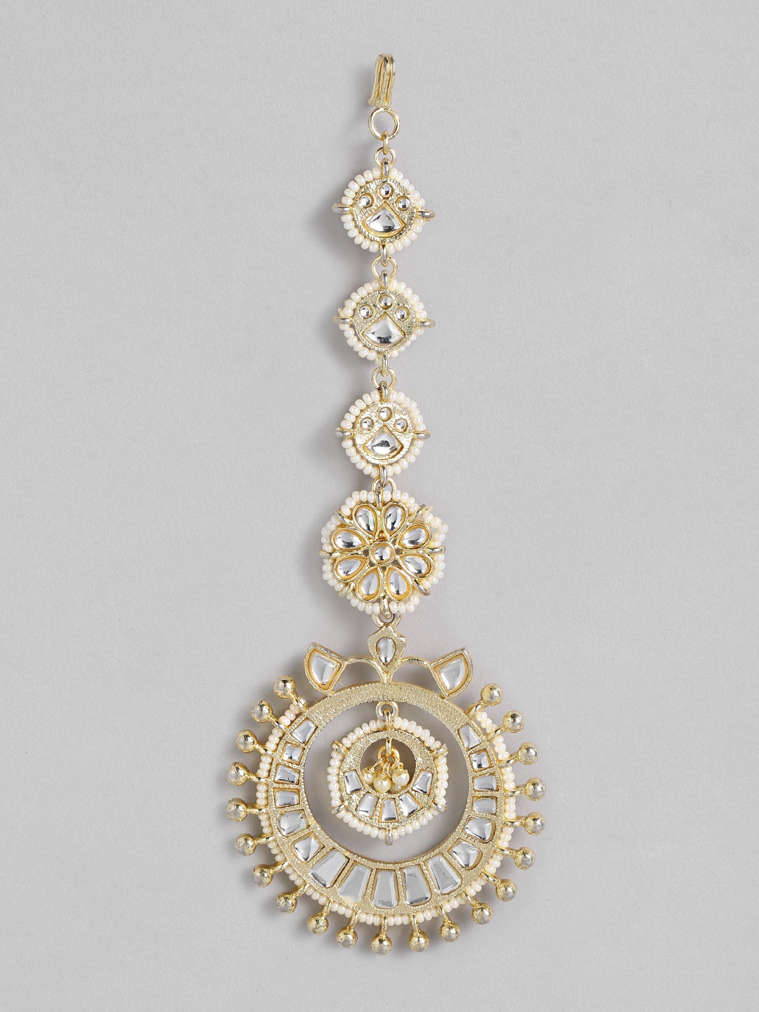 

AccessHer Gold-Plated & Off-White Kundan & Pearl Embellished Handcrafted Maang Tikka